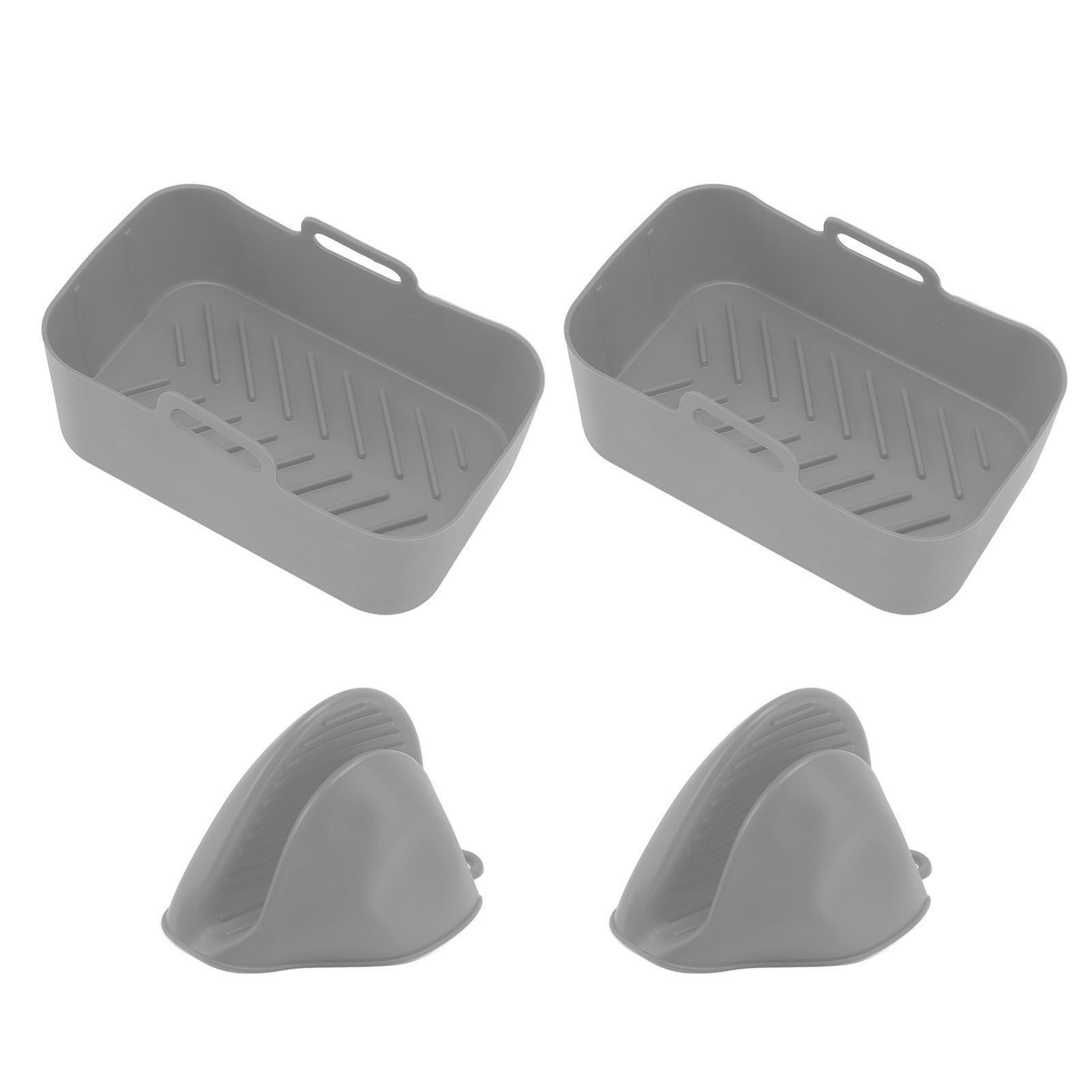 2Set Rectangular Fryer Silicone Pot Fryer Silicone Liners Rectangular Basket for Ninja DZ201 Foodi 8QT Grey - Image 7