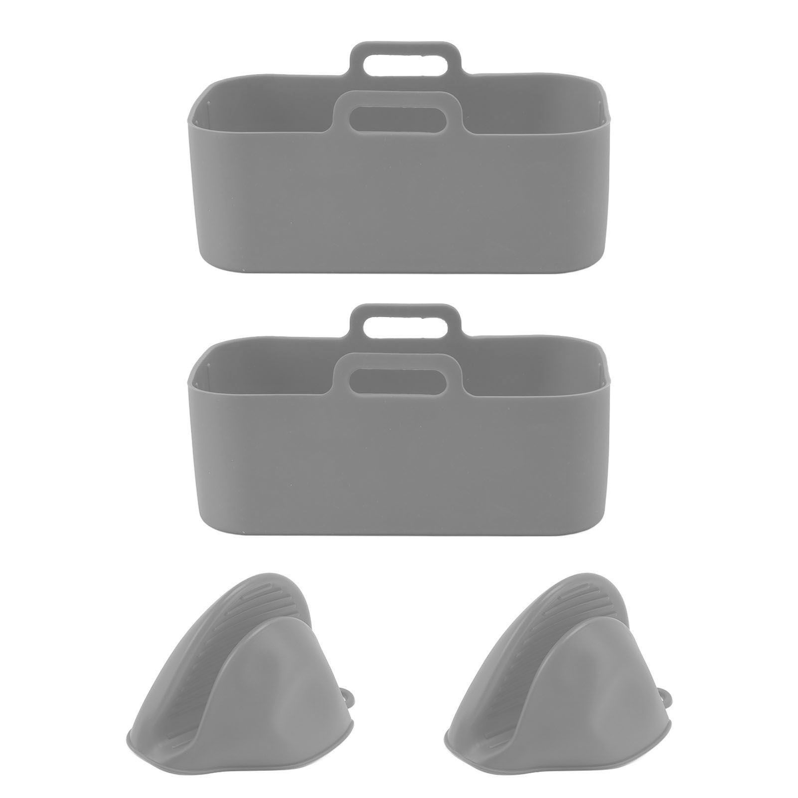2Set Rectangular Fryer Silicone Pot Fryer Silicone Liners Rectangular Basket for Ninja DZ201 Foodi 8QT Grey - Image 8
