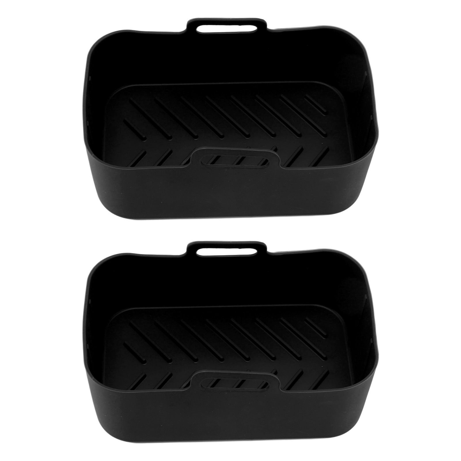 2 Sets Kitchen Fryer Silicone Basket and Mat Reusable Non Stick Rectangular Air Oven Accessories for Ninja DZ201 Foodi 8QT Black - Image 3