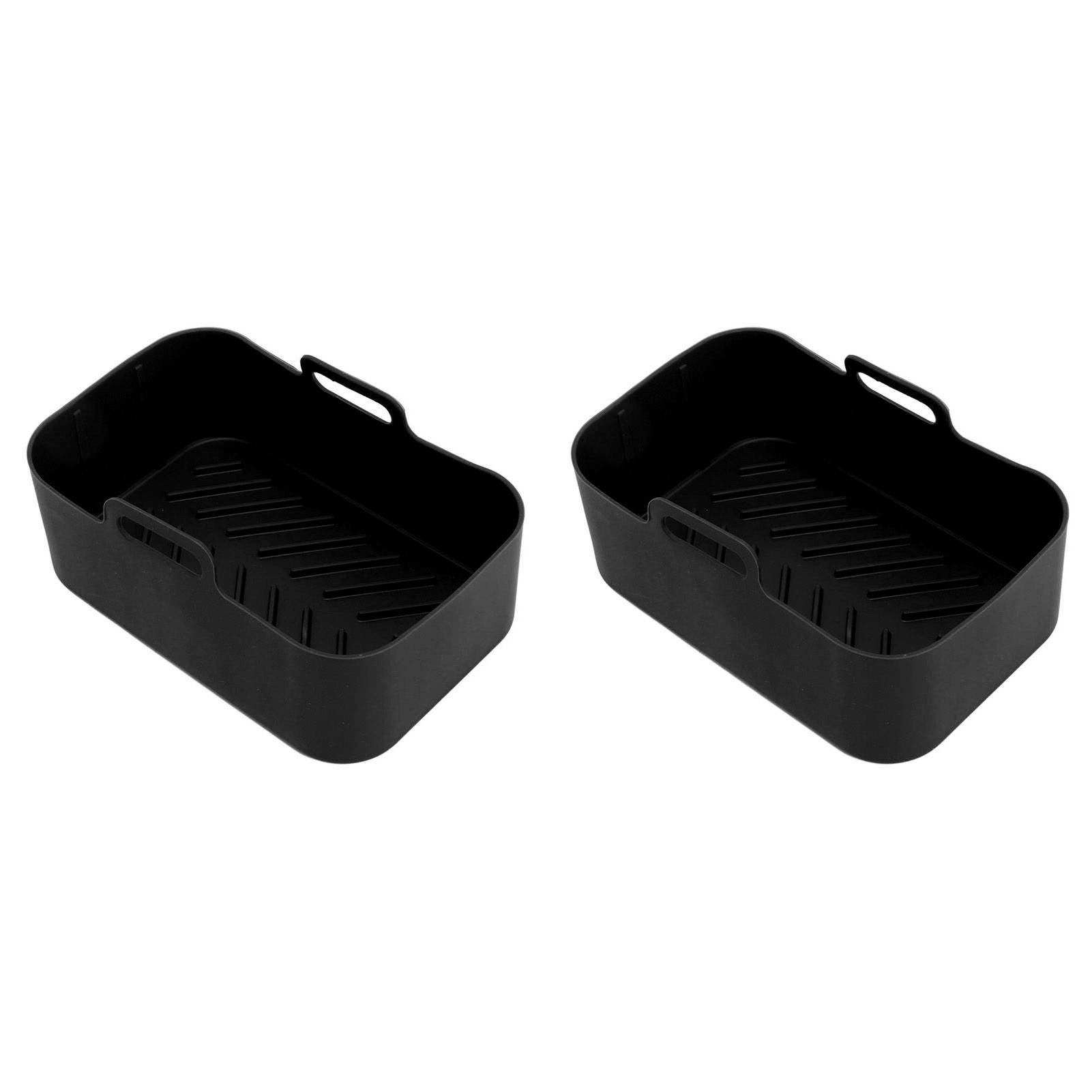 2 Sets Kitchen Fryer Silicone Basket and Mat Reusable Non Stick Rectangular Air Oven Accessories for Ninja DZ201 Foodi 8QT Black - Image 7