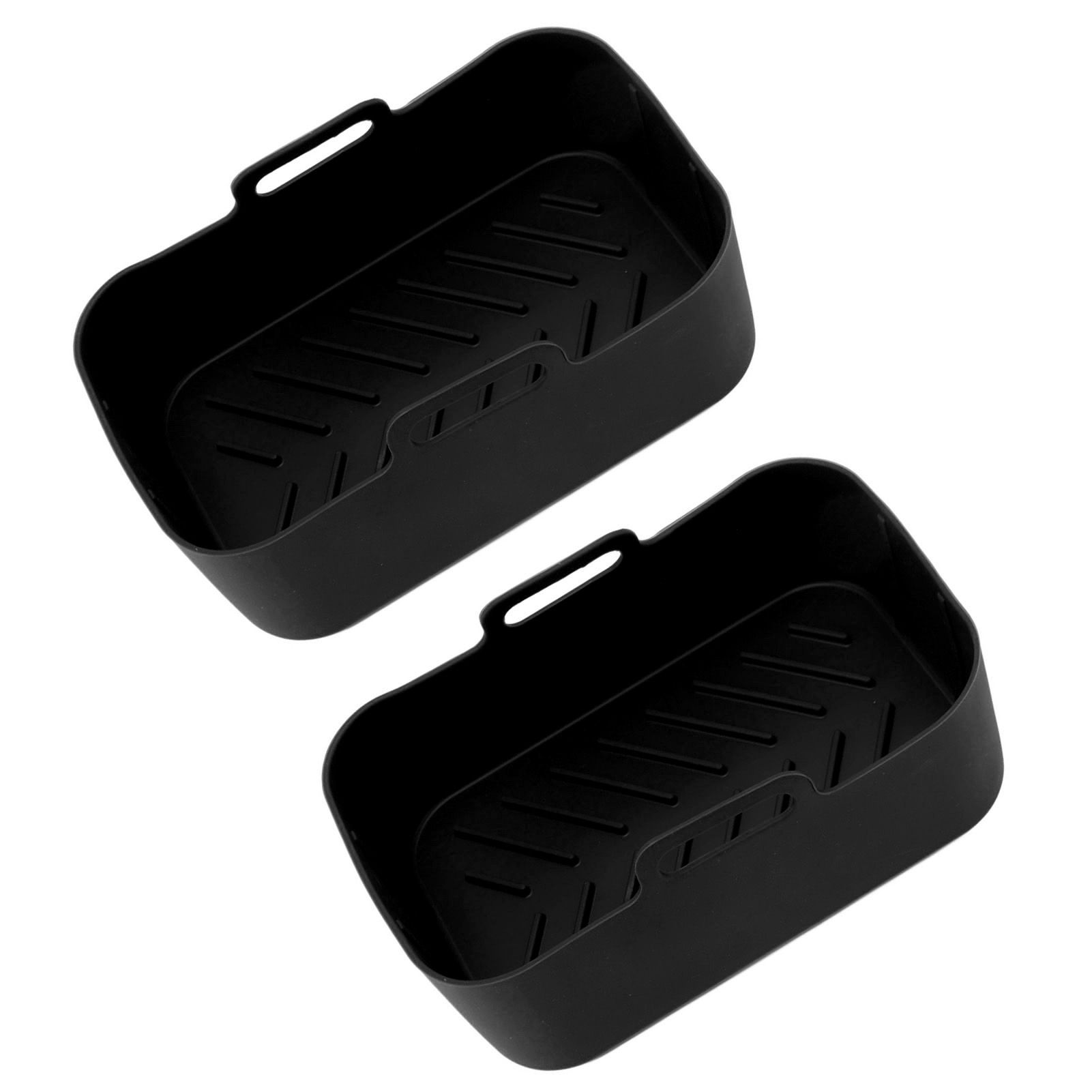 2 Sets Kitchen Fryer Silicone Basket and Mat Reusable Non Stick Rectangular Air Oven Accessories for Ninja DZ201 Foodi 8QT Black - Image 8
