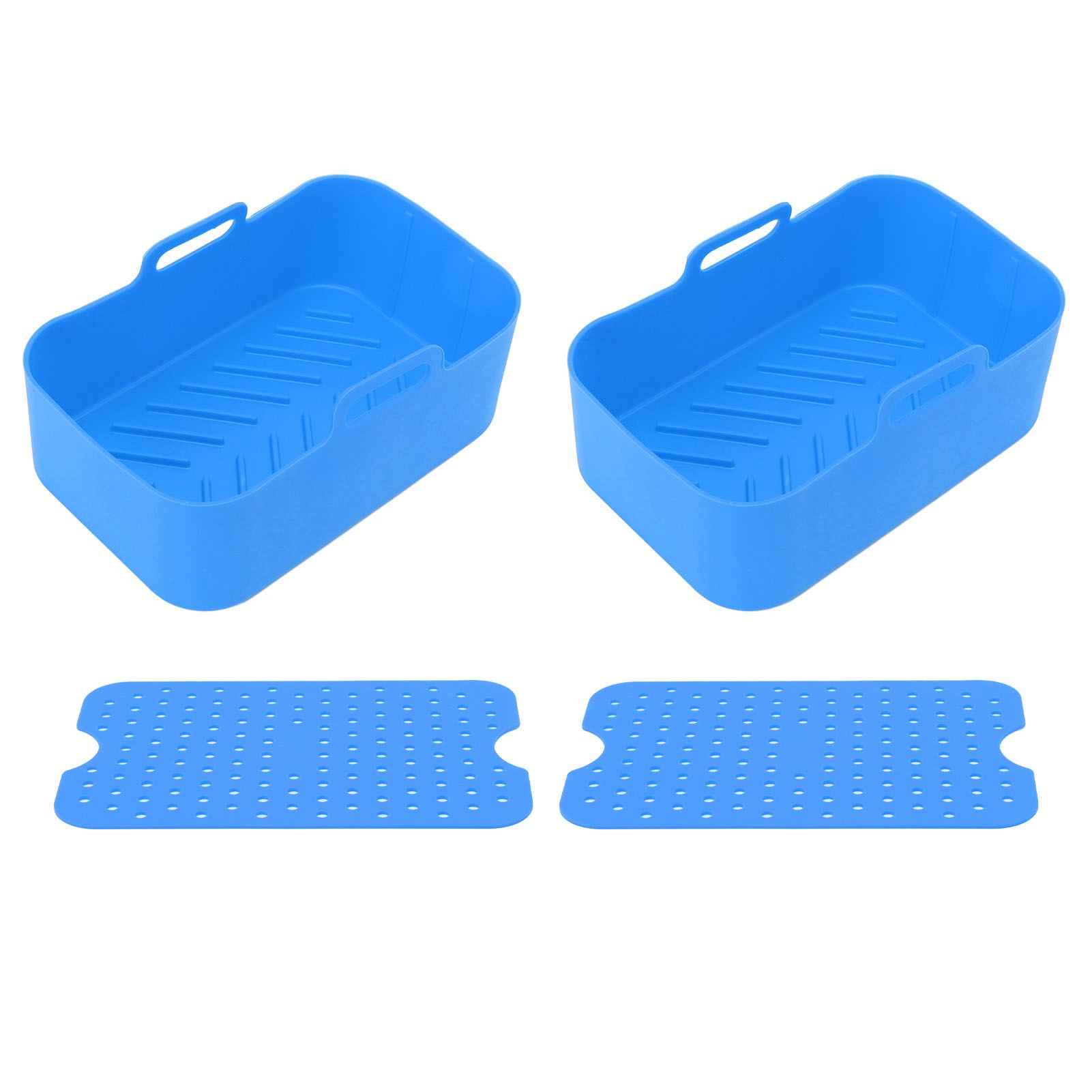 2 Sets Kitchen Fryer Silicone Basket and Mat Reusable Non Stick Rectangular Air Oven Accessories for Ninja DZ201 Foodi 8QT Blue - Image 1