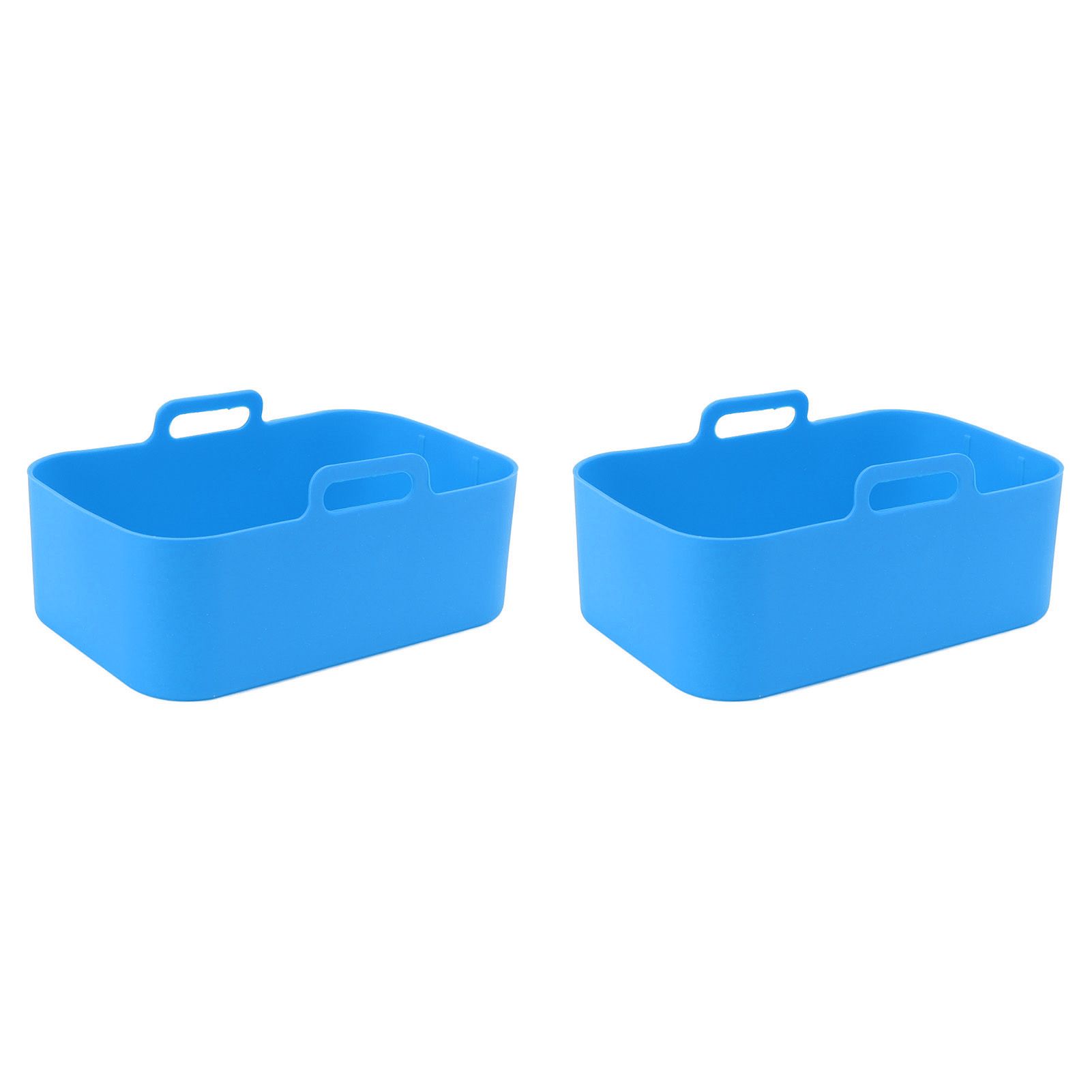 2 Sets Kitchen Fryer Silicone Basket and Mat Reusable Non Stick Rectangular Air Oven Accessories for Ninja DZ201 Foodi 8QT Blue - Image 2
