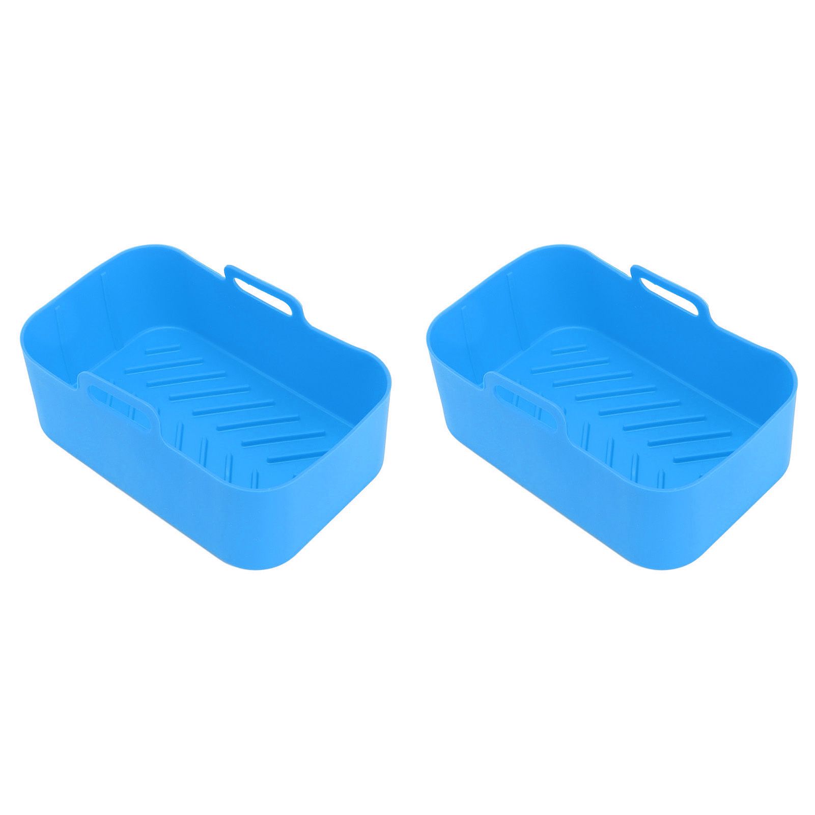 2 Sets Kitchen Fryer Silicone Basket and Mat Reusable Non Stick Rectangular Air Oven Accessories for Ninja DZ201 Foodi 8QT Blue - Image 7