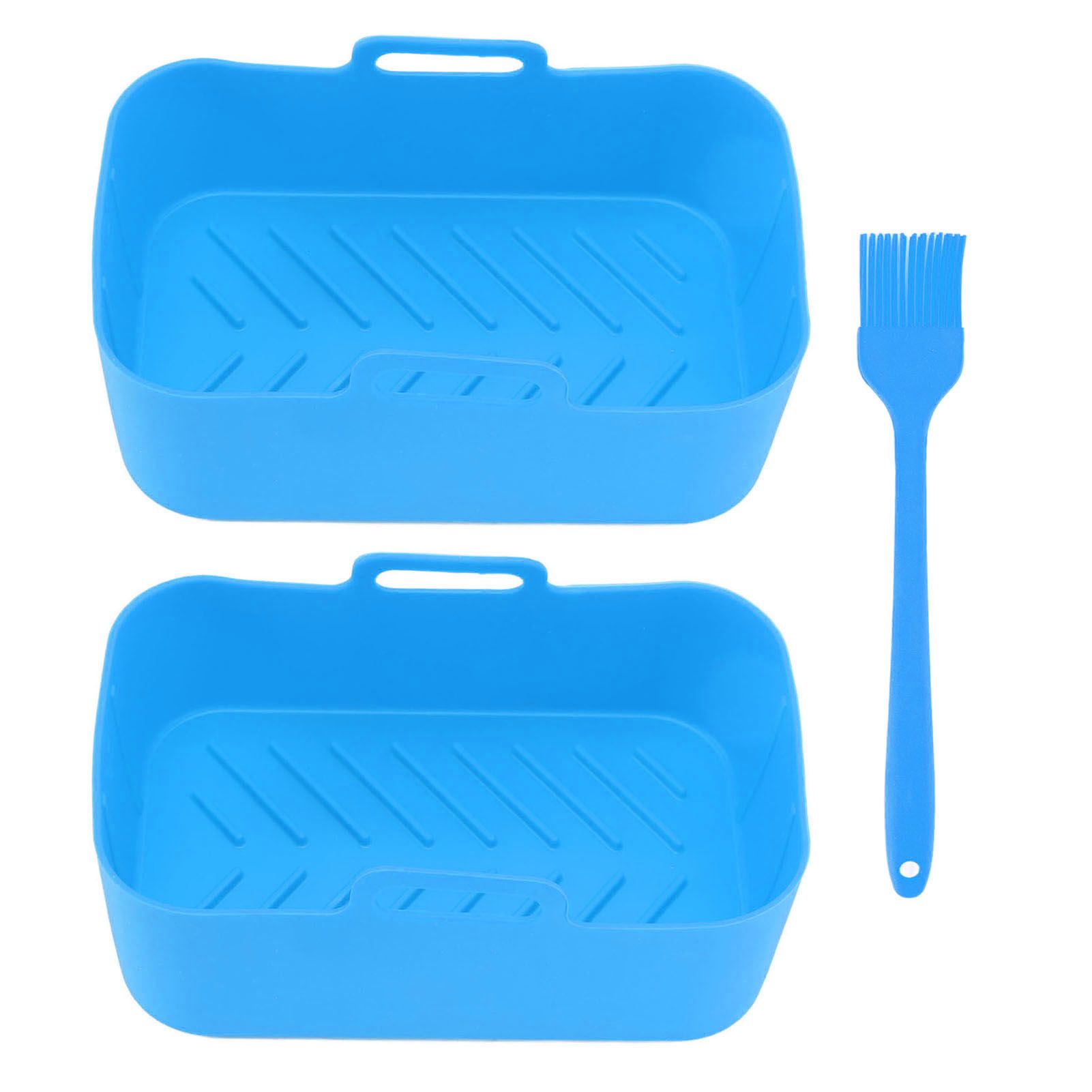 2pcs Fryer Silicone Basket Nonstick High Temperature Resistanc Fryer Liner with Brush for Ninja DZ201 Foodi 8QT Blue - Image 1
