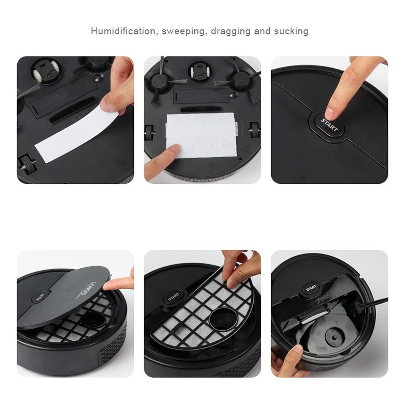 Robot Vacuum Cleaner USB Smart 3 In 1 Suction Sweeping Mopping Function Automatic Vacuum Cleaner for Small Apartments Black - Image 4