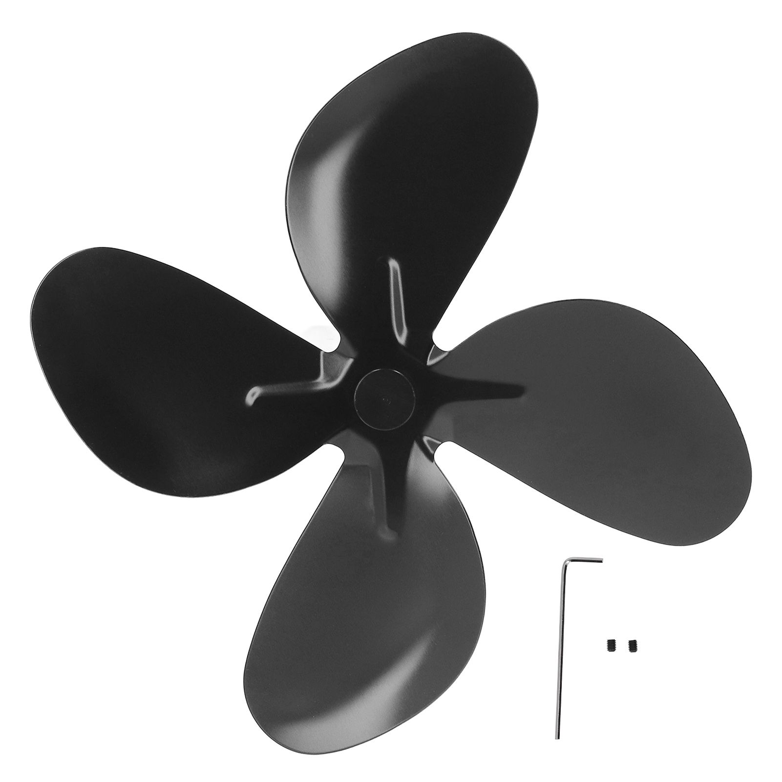 Stove Fan Blade Replacement Aluminum Alloy Fireplace Fan 4 Blades with Hex Wrench Screw Black - Image 1