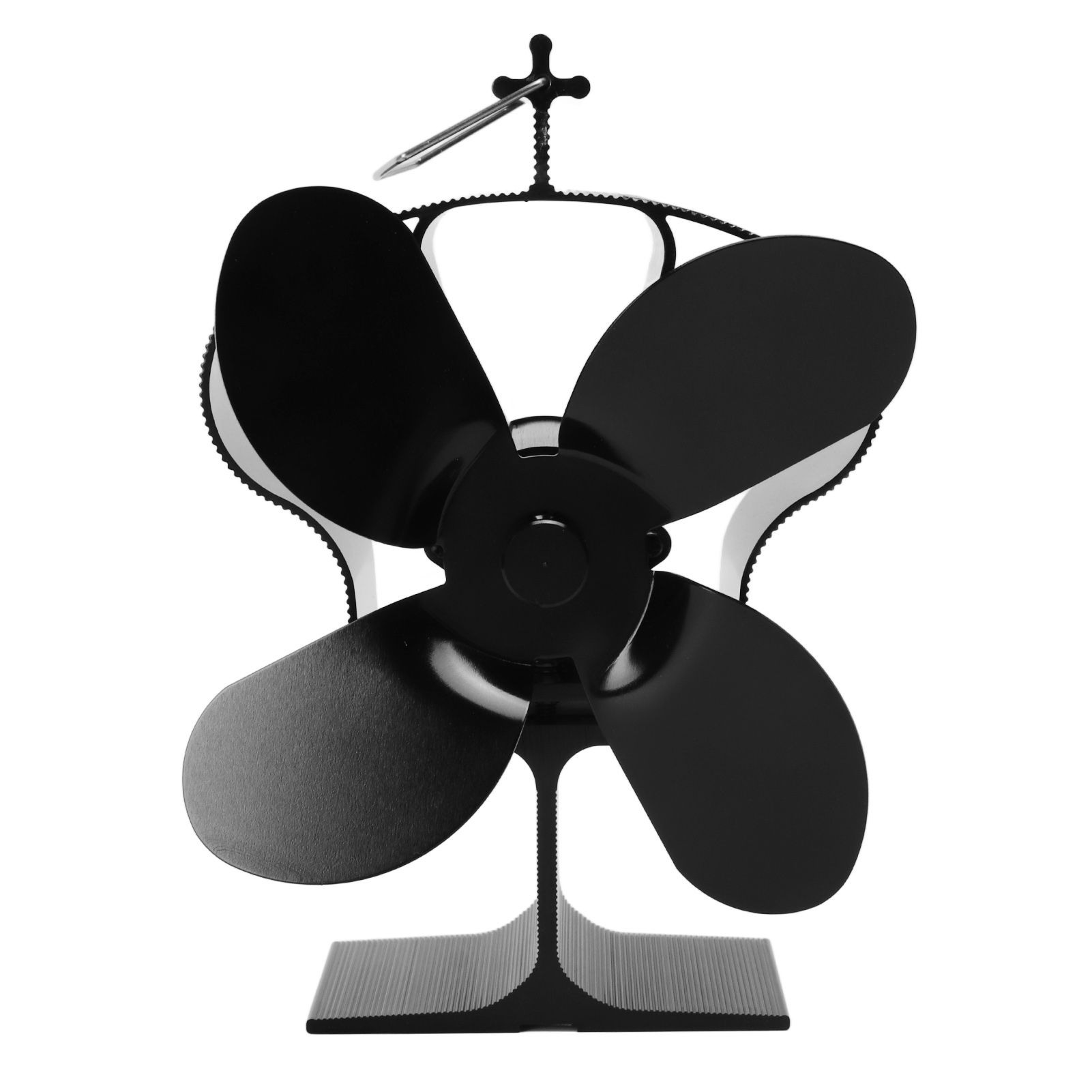 4 Blades Heat Powered Stove Fan High Temperature Resistance Self Starting Fireplace Fan Black Diameter 152mm LT381 Crown Style - Image 1