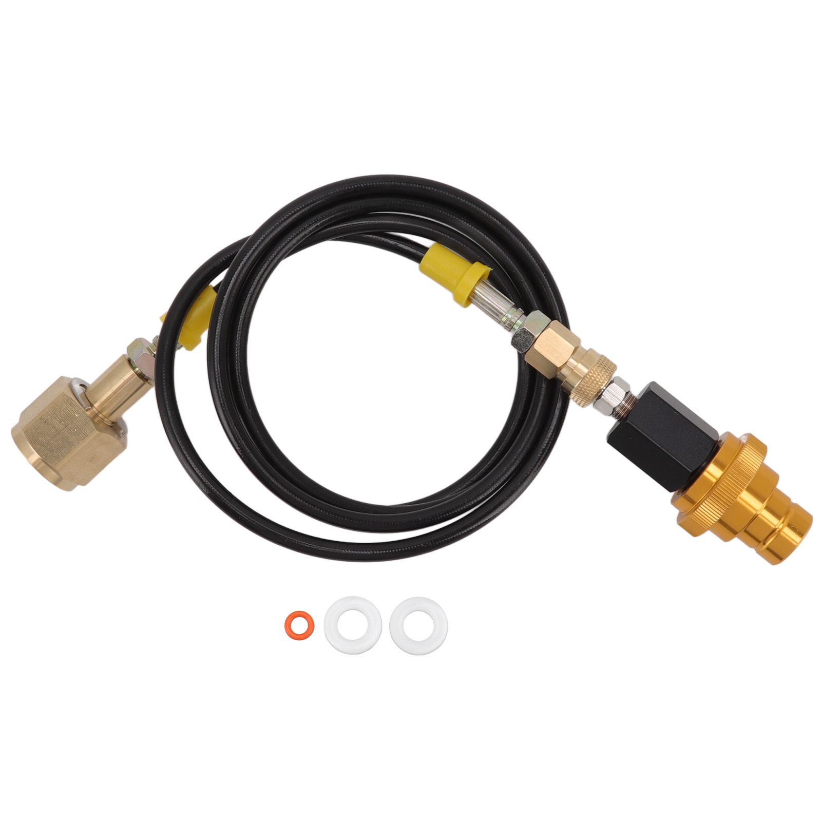 Soda Machine Adapter Hose Kit 1.5m Black Soda Adapter Hose with Gold Quick Adapter CO2 Tank Refill Adapter W21.8 14 - Image 1