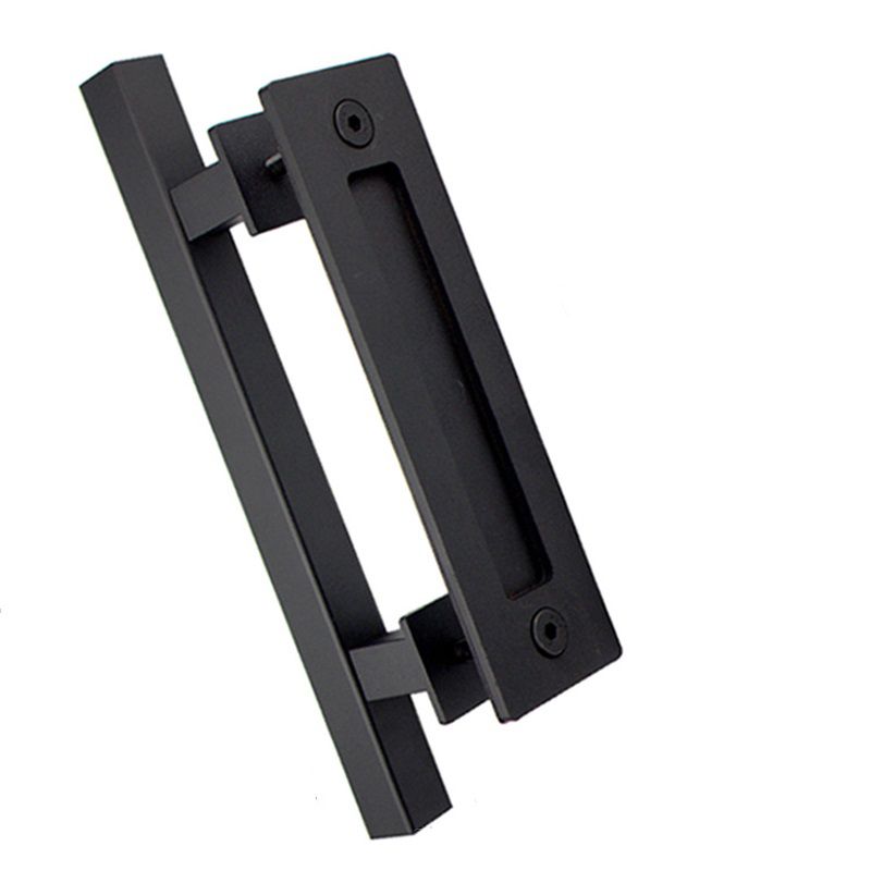 Sliding Barn Door Handle Flat Back Plate Double Sided Rectangular Black Door Pull Handle - Image 2