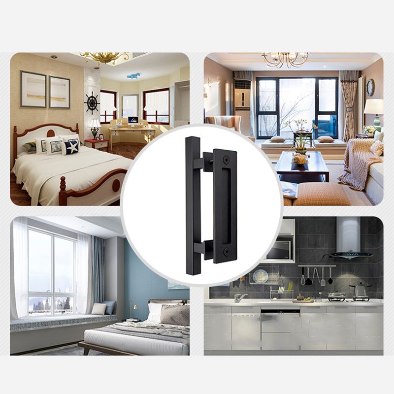 Sliding Barn Door Handle Flat Back Plate Double Sided Rectangular Black Door Pull Handle - Image 7