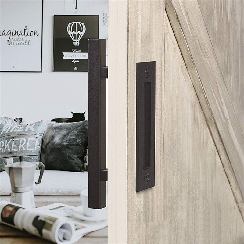 Sliding Barn Door Handle Flat Back Plate Double Sided Rectangular Black Door Pull Handle - Image 8