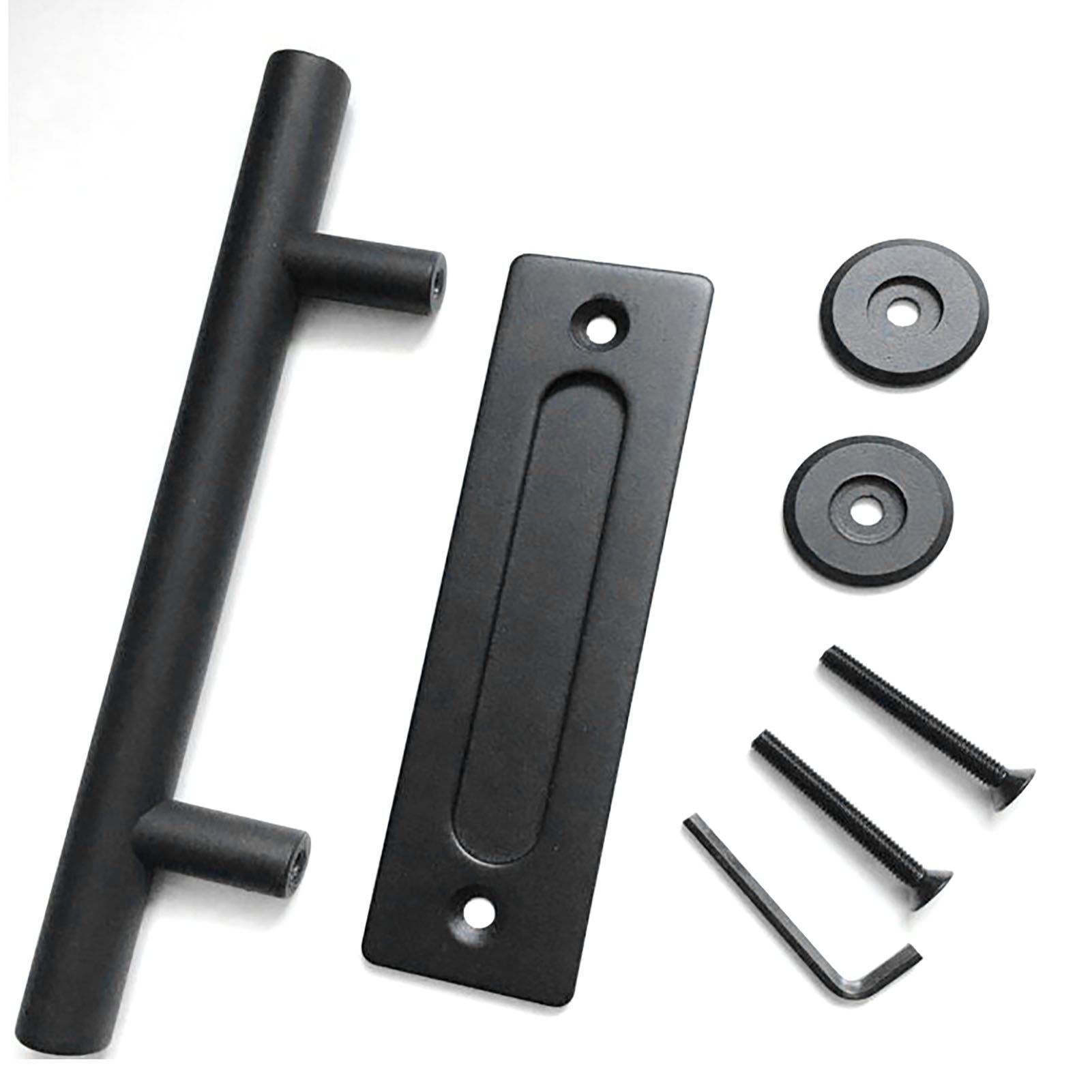 Sliding Barn Door Handle Carbon Steel 4.8mm Thick Double Sided Barn Door Push Pull Handle Black Round Handle - Image 2