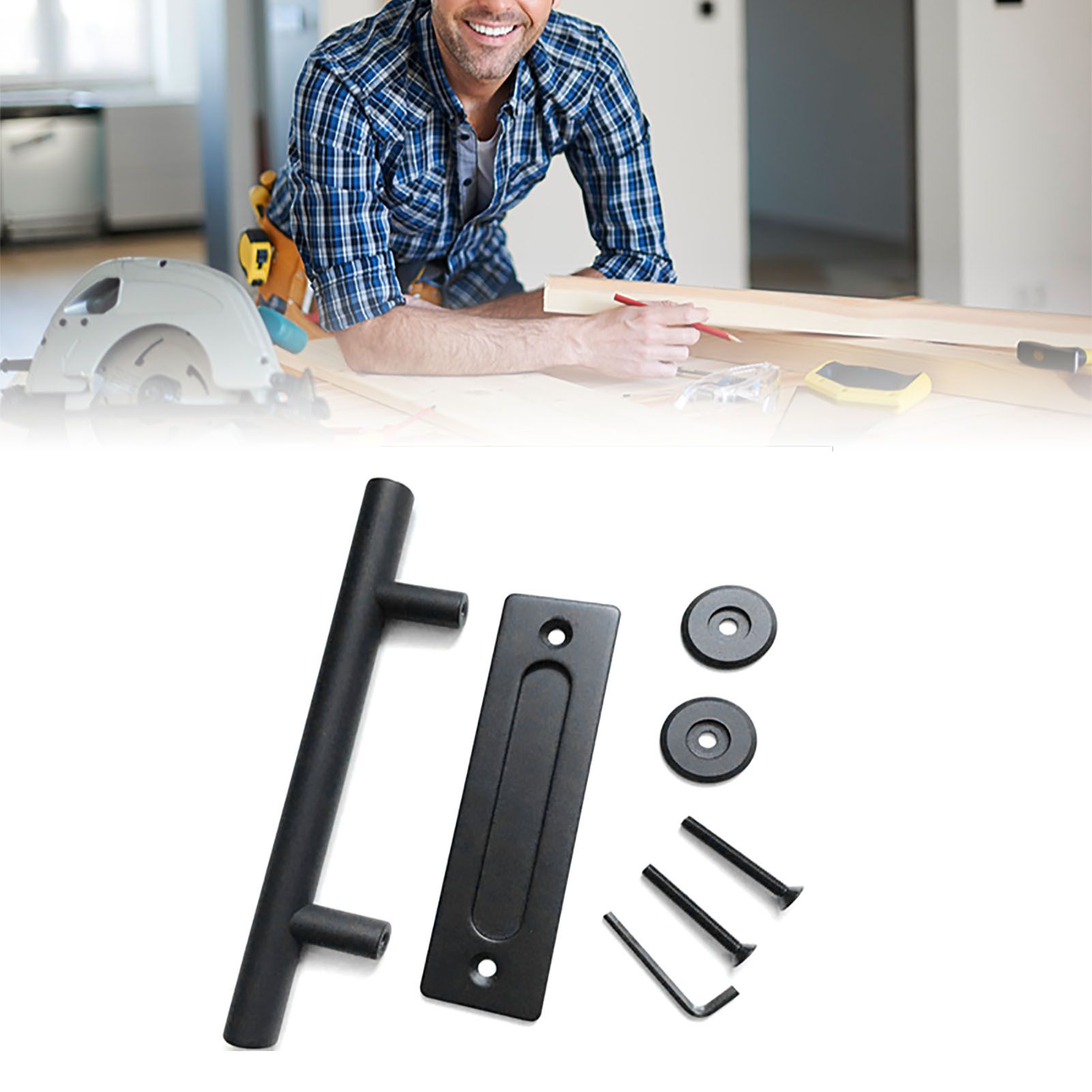 Sliding Barn Door Handle Carbon Steel 4.8mm Thick Double Sided Barn Door Push Pull Handle Black Round Handle - Image 5