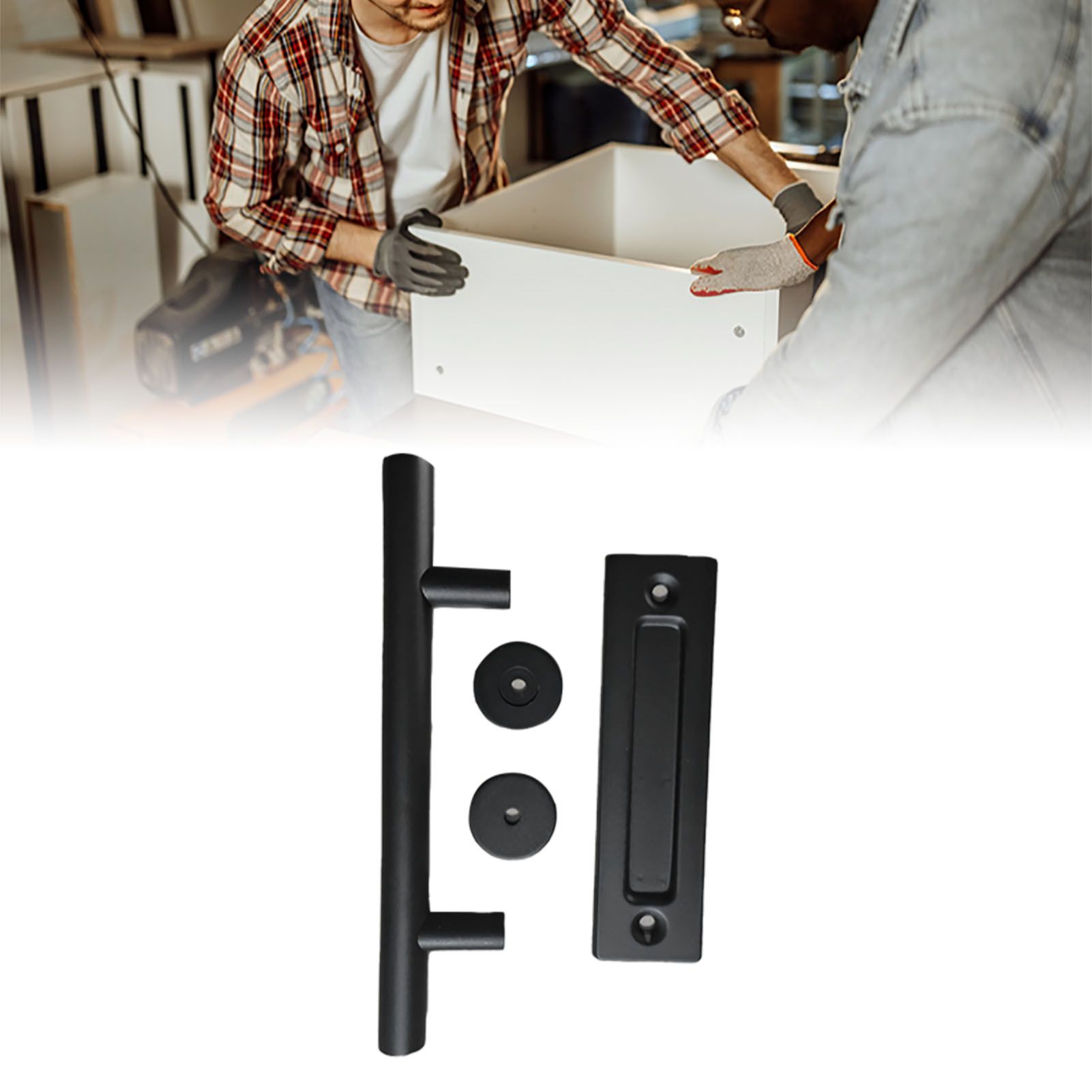 Sliding Barn Door Handle Carbon Steel 4.8mm Thick Double Sided Barn Door Push Pull Handle Black Round Handle - Image 6