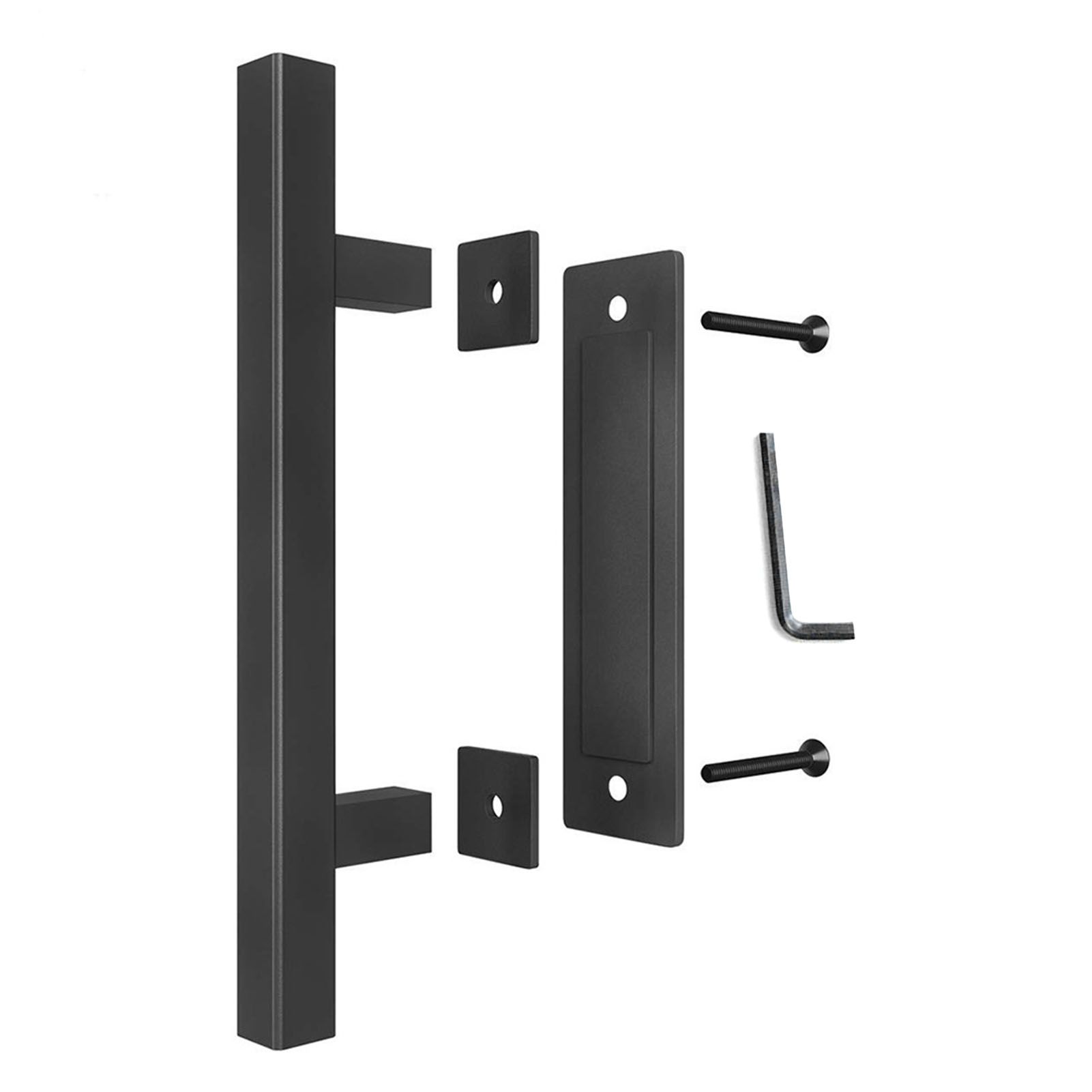 Sliding Barn Door Handle Carbon Steel 4.8mm Thick Double Sided Barn Door Push Pull Handle Black Square Handle - Image 1