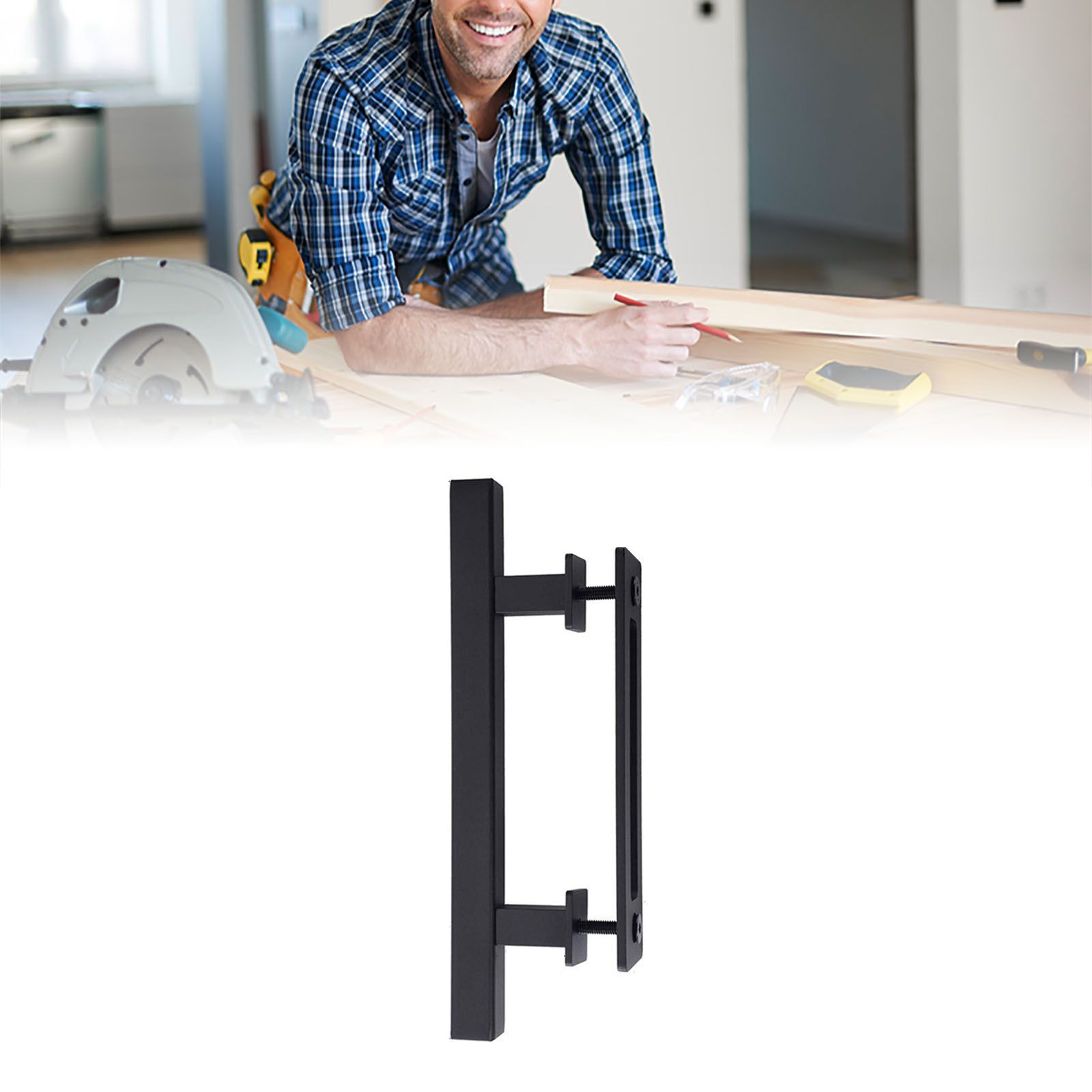 Sliding Barn Door Handle Carbon Steel 4.8mm Thick Double Sided Barn Door Push Pull Handle Black Square Handle - Image 5