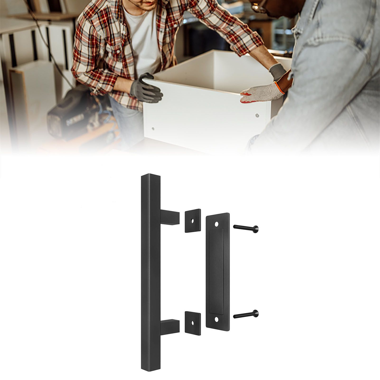 Sliding Barn Door Handle Carbon Steel 4.8mm Thick Double Sided Barn Door Push Pull Handle Black Square Handle - Image 6