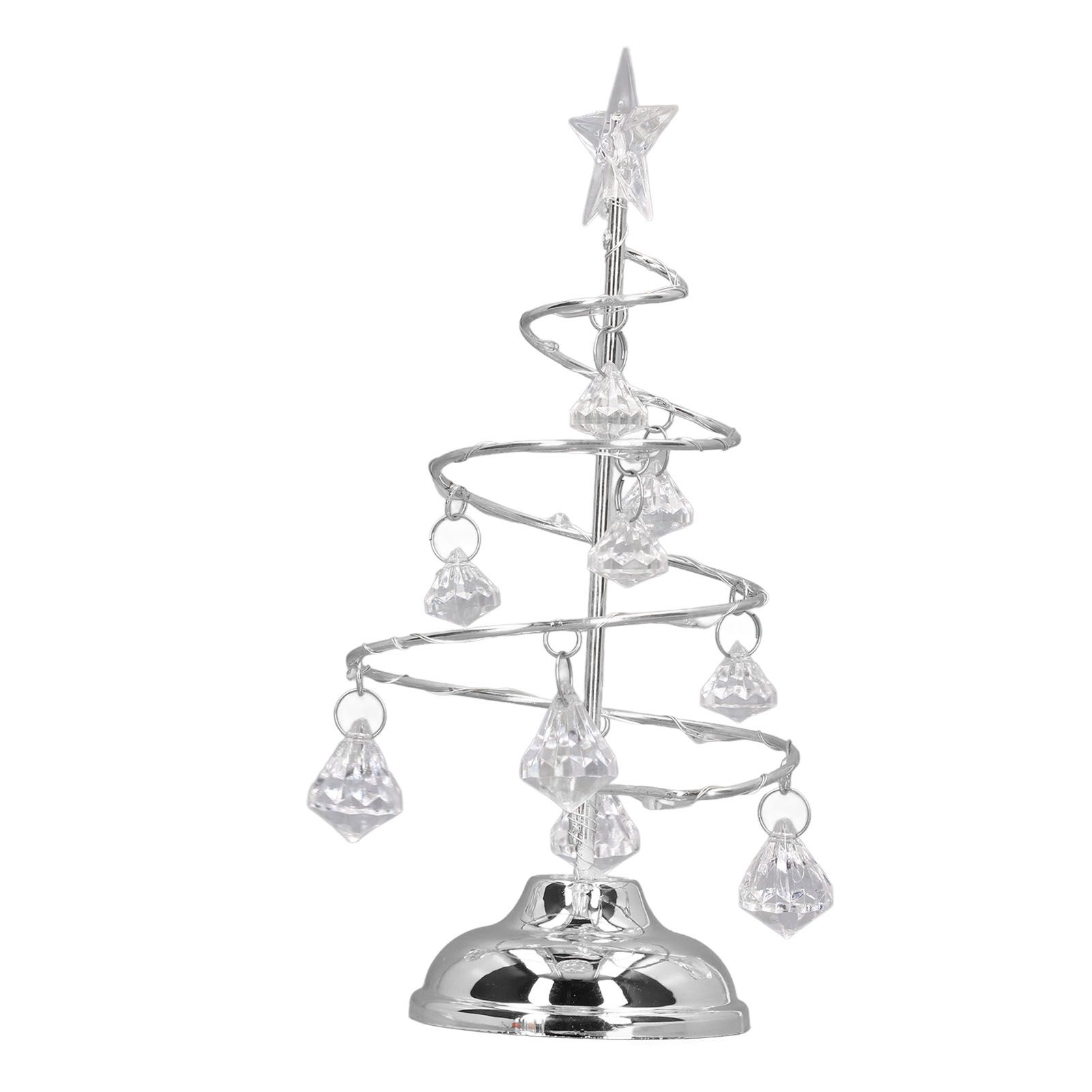 LED Christmas Tree Lamp Small Crystal Decorative Iron Tree Night Light Ornament for Gift Silver White Light - Image 2