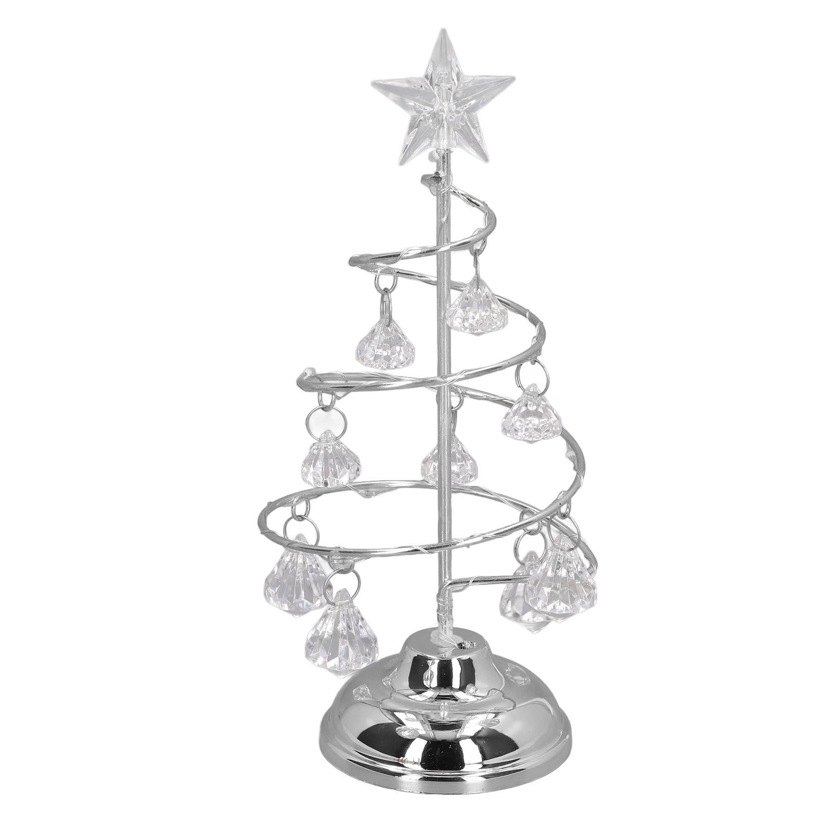 LED Christmas Tree Lamp Small Crystal Decorative Iron Tree Night Light Ornament for Gift Silver White Light - Image 4
