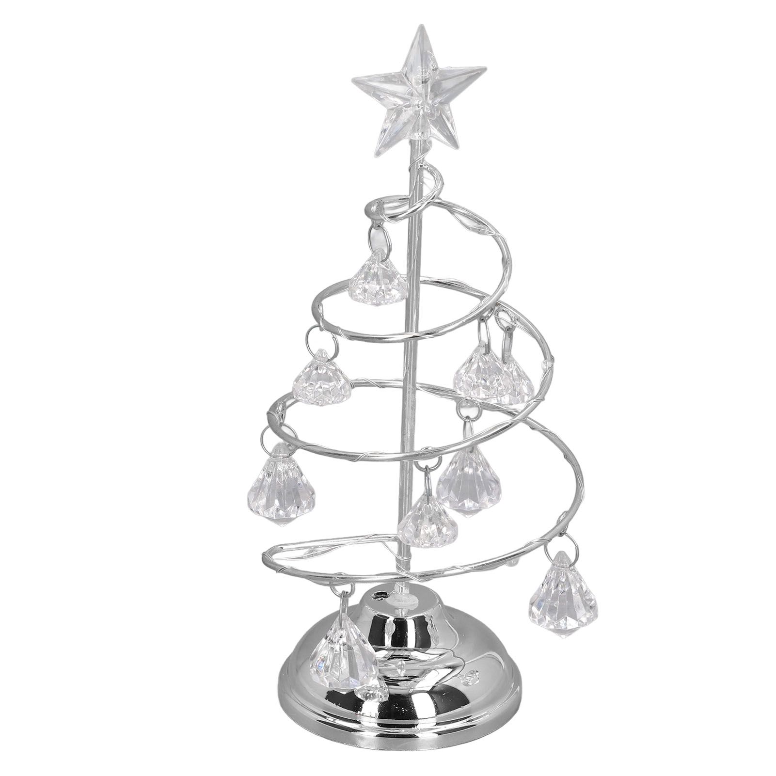 LED Christmas Tree Lamp Small Crystal Decorative Iron Tree Night Light Ornament for Gift Silver White Light - Image 5