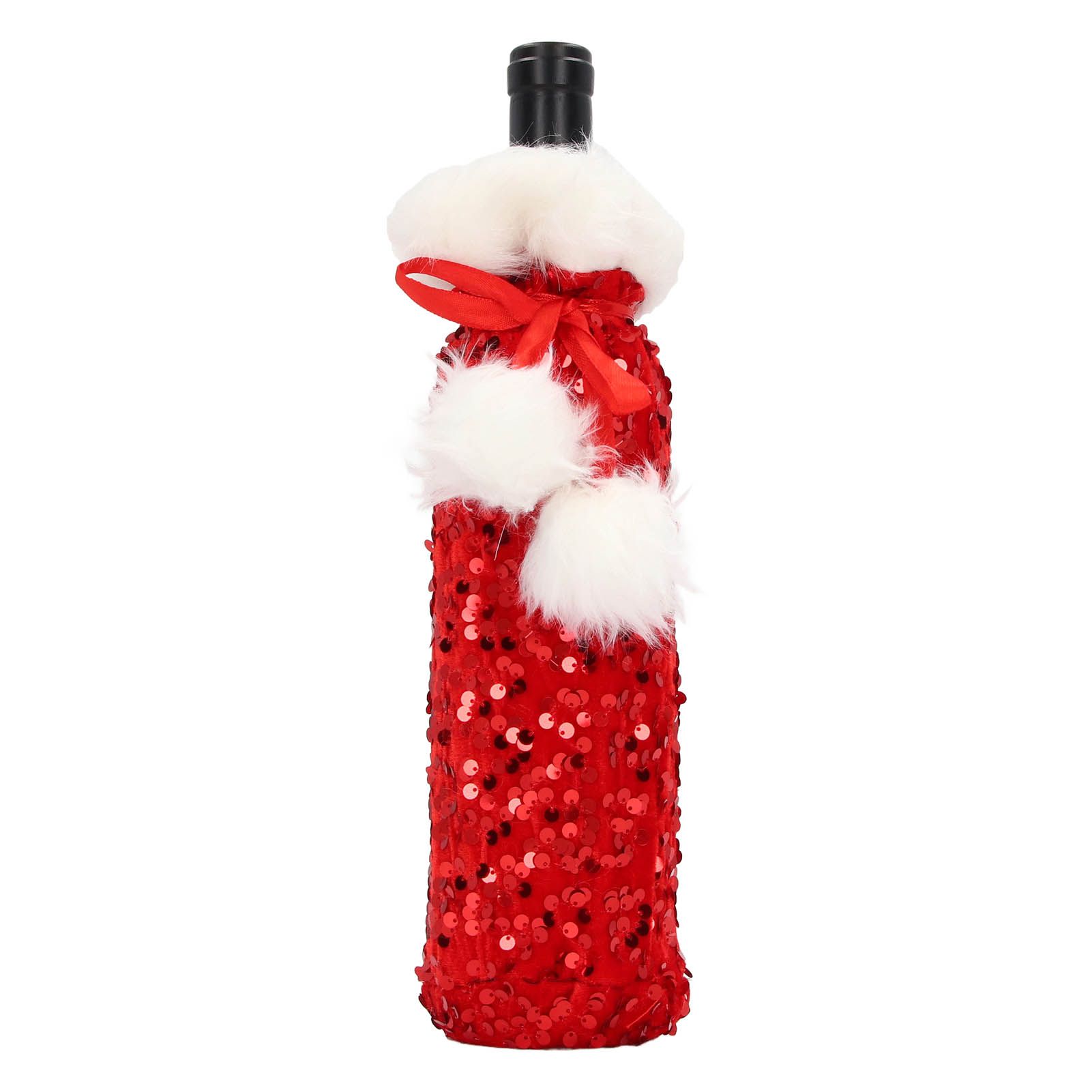 Christmas Wine Bottle Cover Beautiful Shiny Sequin Cloth Decorative Bottle Sleeve Cover for Christmas Parties Red - Image 2