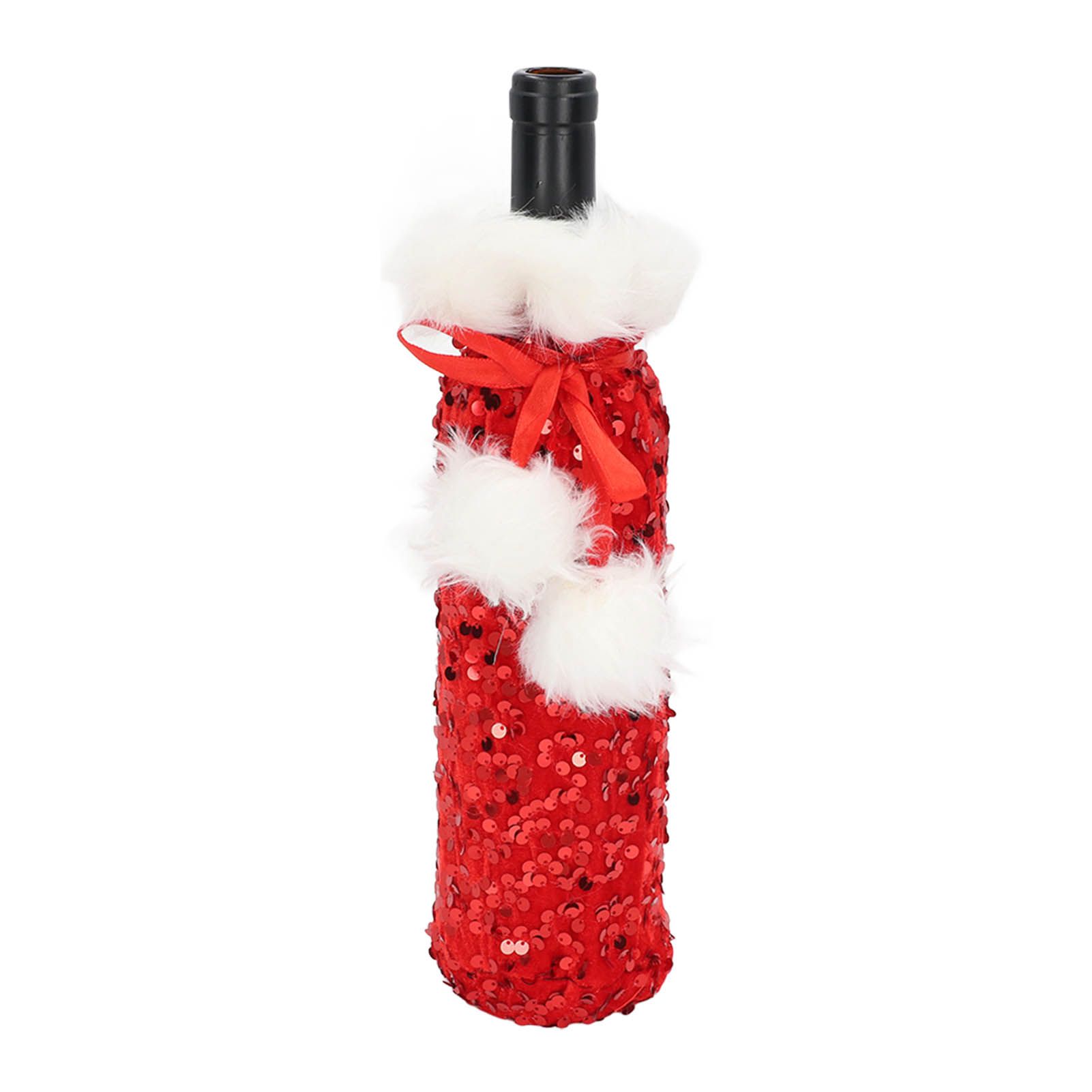 Christmas Wine Bottle Cover Beautiful Shiny Sequin Cloth Decorative Bottle Sleeve Cover for Christmas Parties Red - Image 5