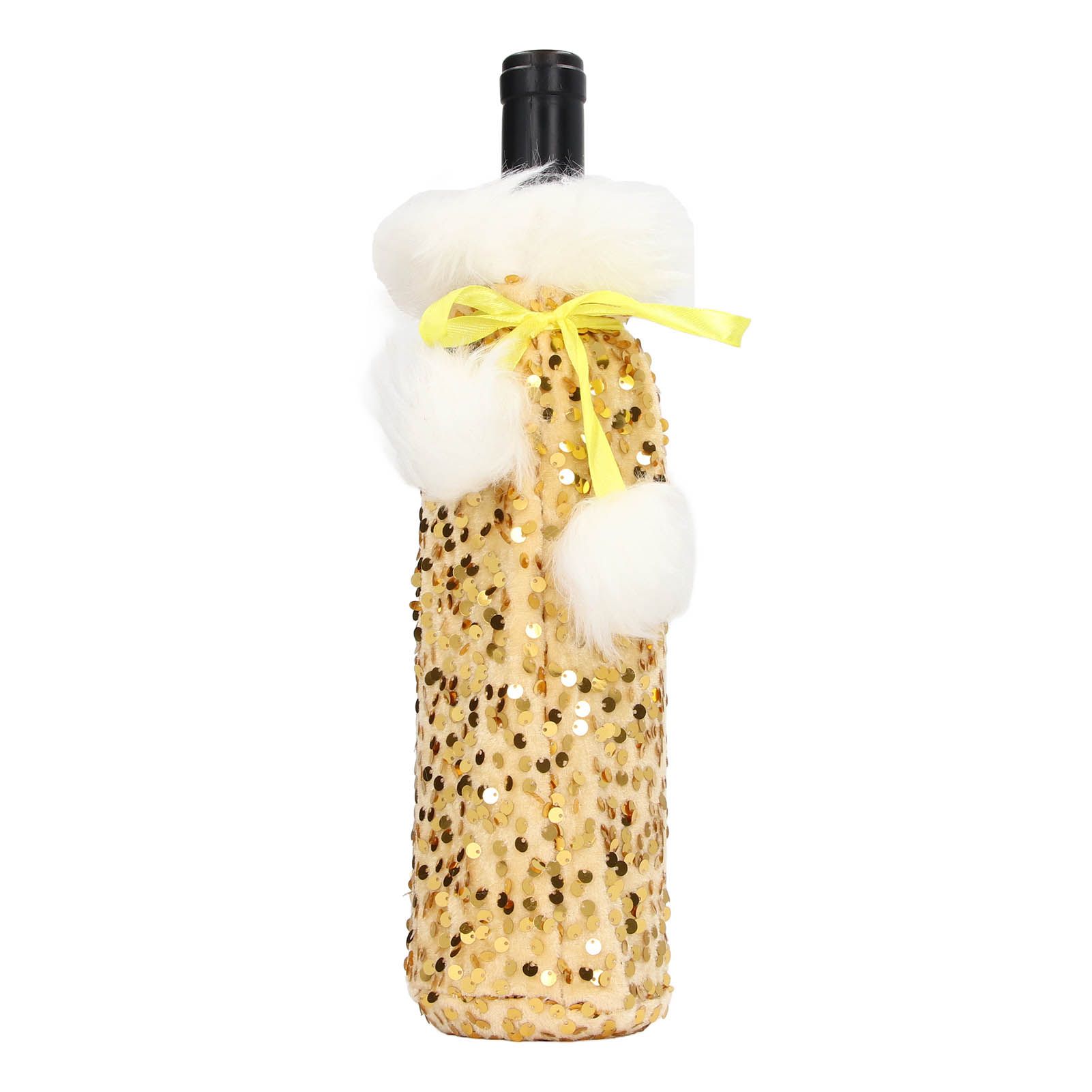 Christmas Wine Bottle Cover Beautiful Shiny Sequin Cloth Decorative Bottle Sleeve Cover for Christmas Parties Gold - Image 2