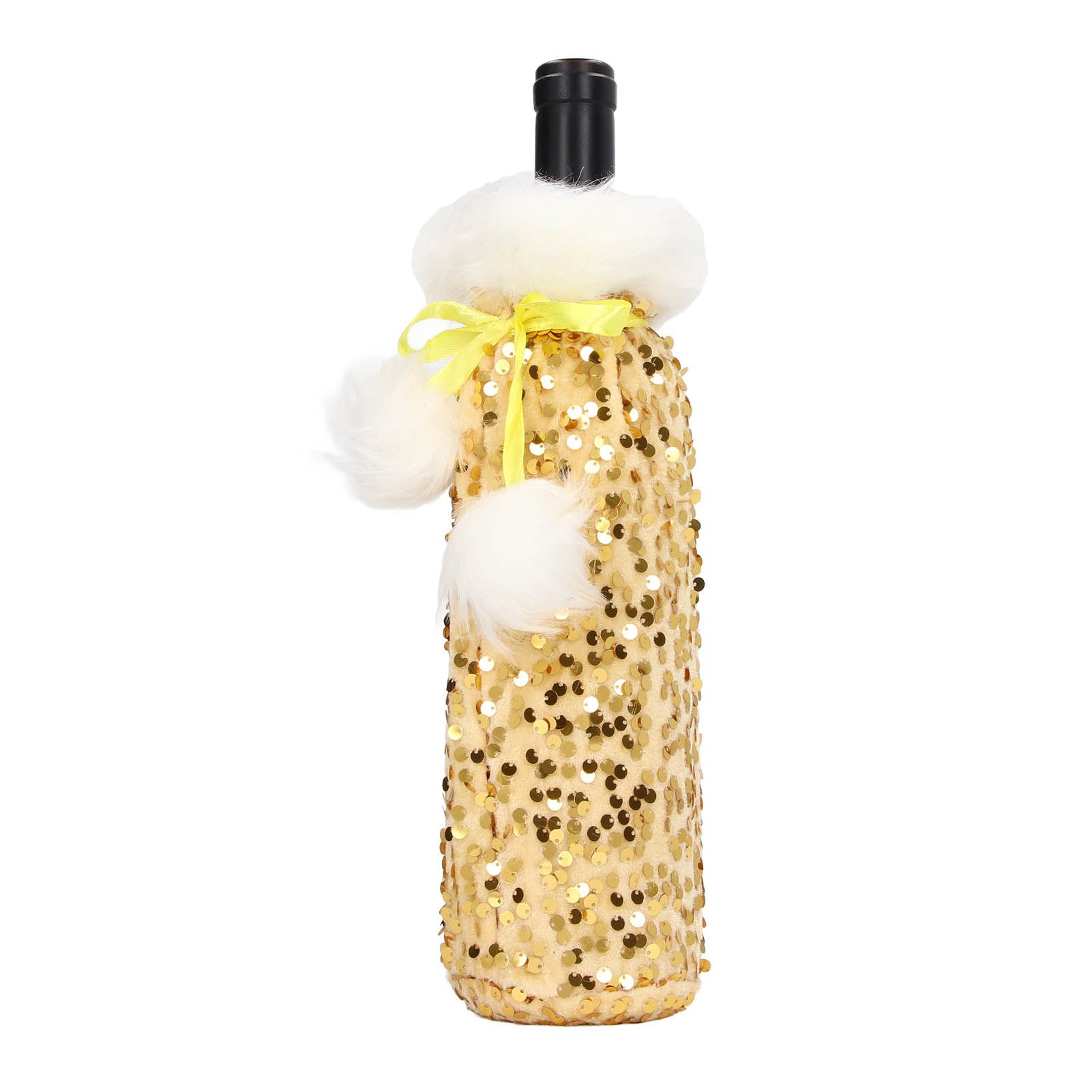 Christmas Wine Bottle Cover Beautiful Shiny Sequin Cloth Decorative Bottle Sleeve Cover for Christmas Parties Gold - Image 5