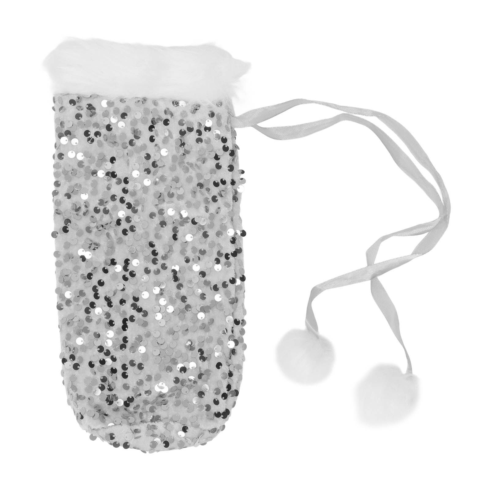 Christmas Wine Bottle Cover Beautiful Shiny Sequin Cloth Decorative Bottle Sleeve Cover for Christmas Parties Silver - Image 1