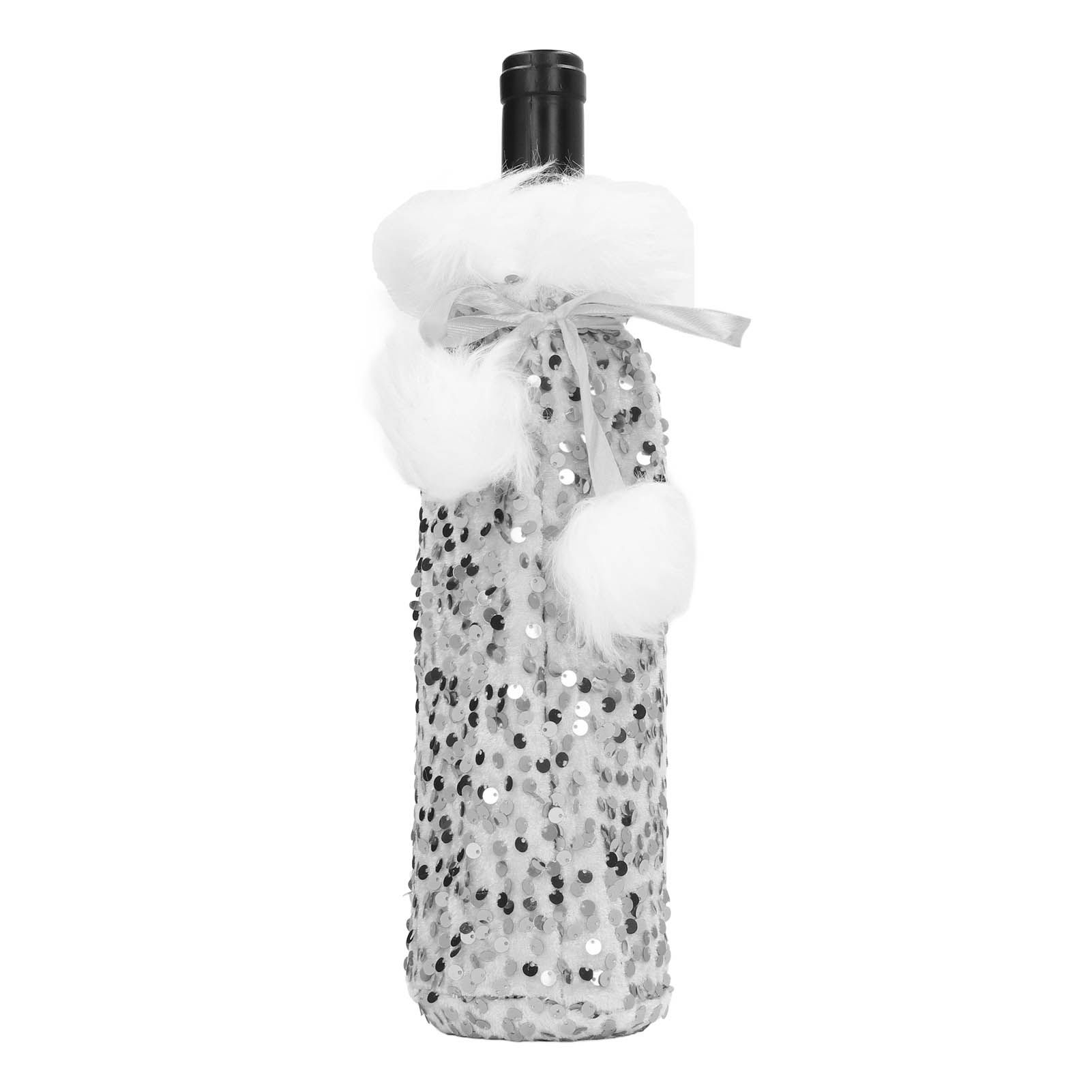 Christmas Wine Bottle Cover Beautiful Shiny Sequin Cloth Decorative Bottle Sleeve Cover for Christmas Parties Silver - Image 2
