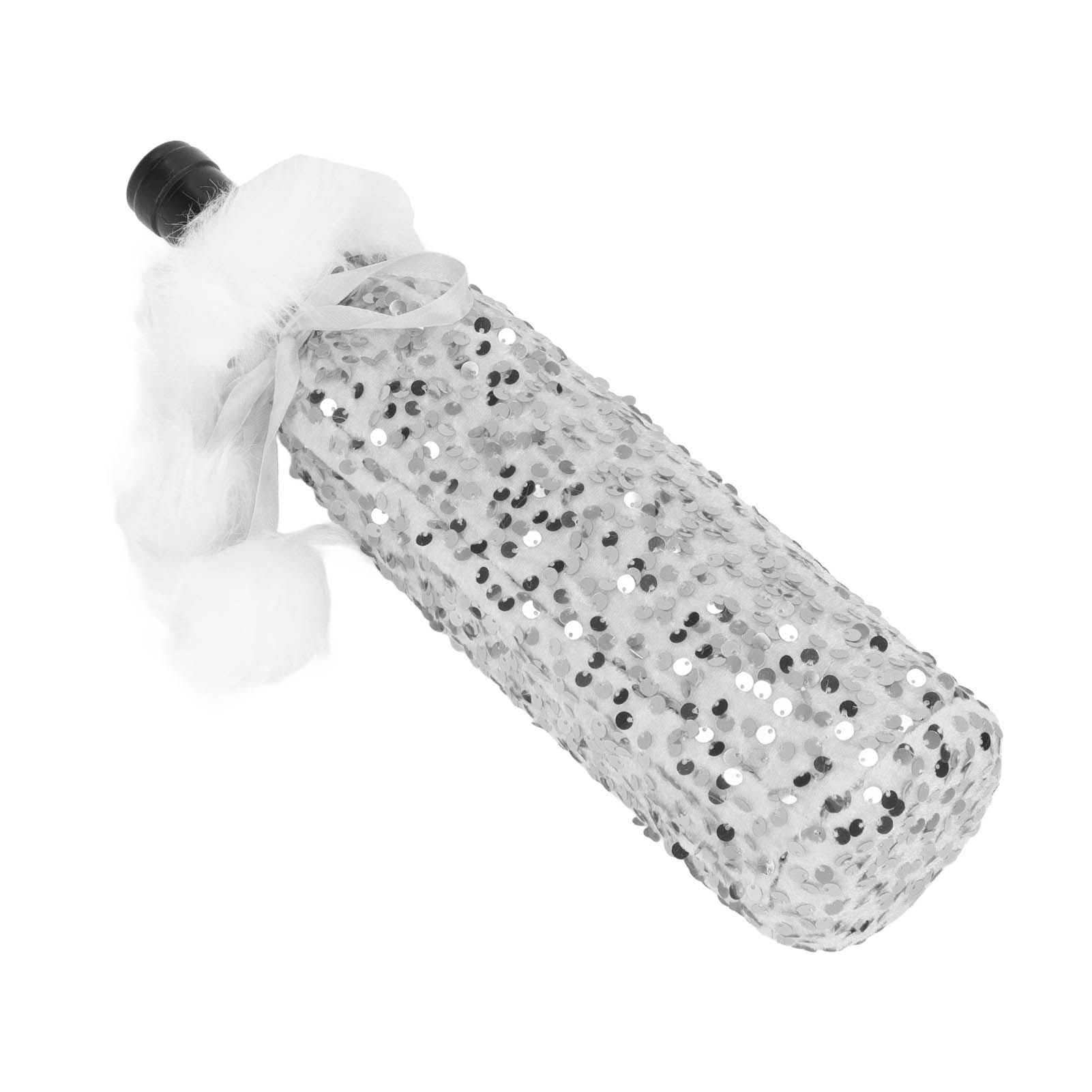 Christmas Wine Bottle Cover Beautiful Shiny Sequin Cloth Decorative Bottle Sleeve Cover for Christmas Parties Silver - Image 4