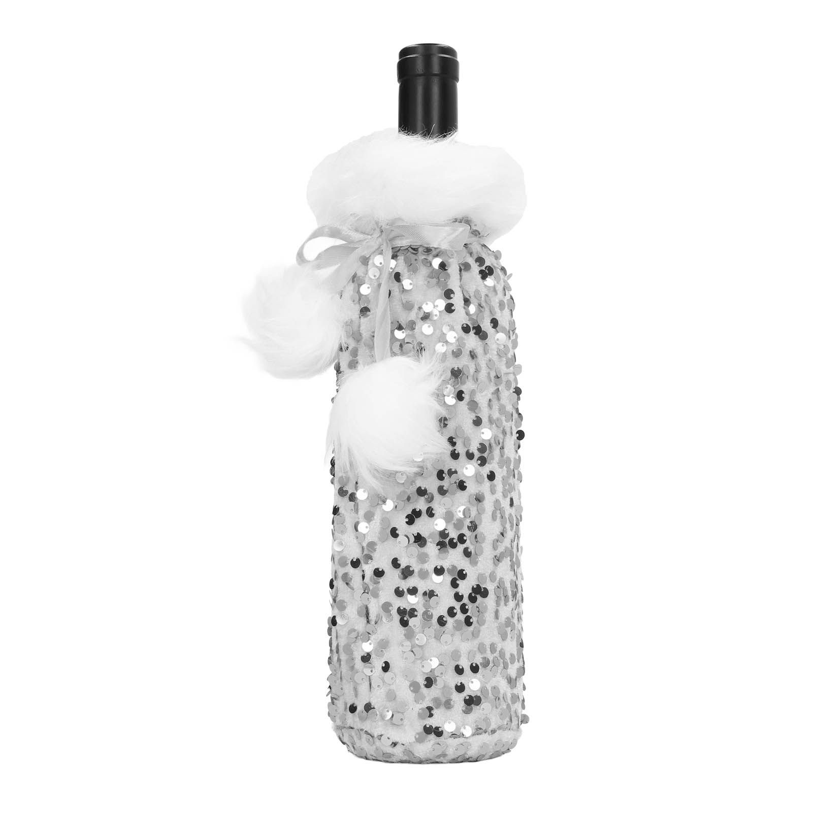 Christmas Wine Bottle Cover Beautiful Shiny Sequin Cloth Decorative Bottle Sleeve Cover for Christmas Parties Silver - Image 5