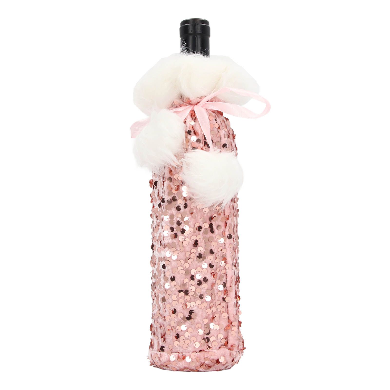 Christmas Wine Bottle Cover Beautiful Shiny Sequin Cloth Decorative Bottle Sleeve Cover for Christmas Parties Rose Gold - Image 2