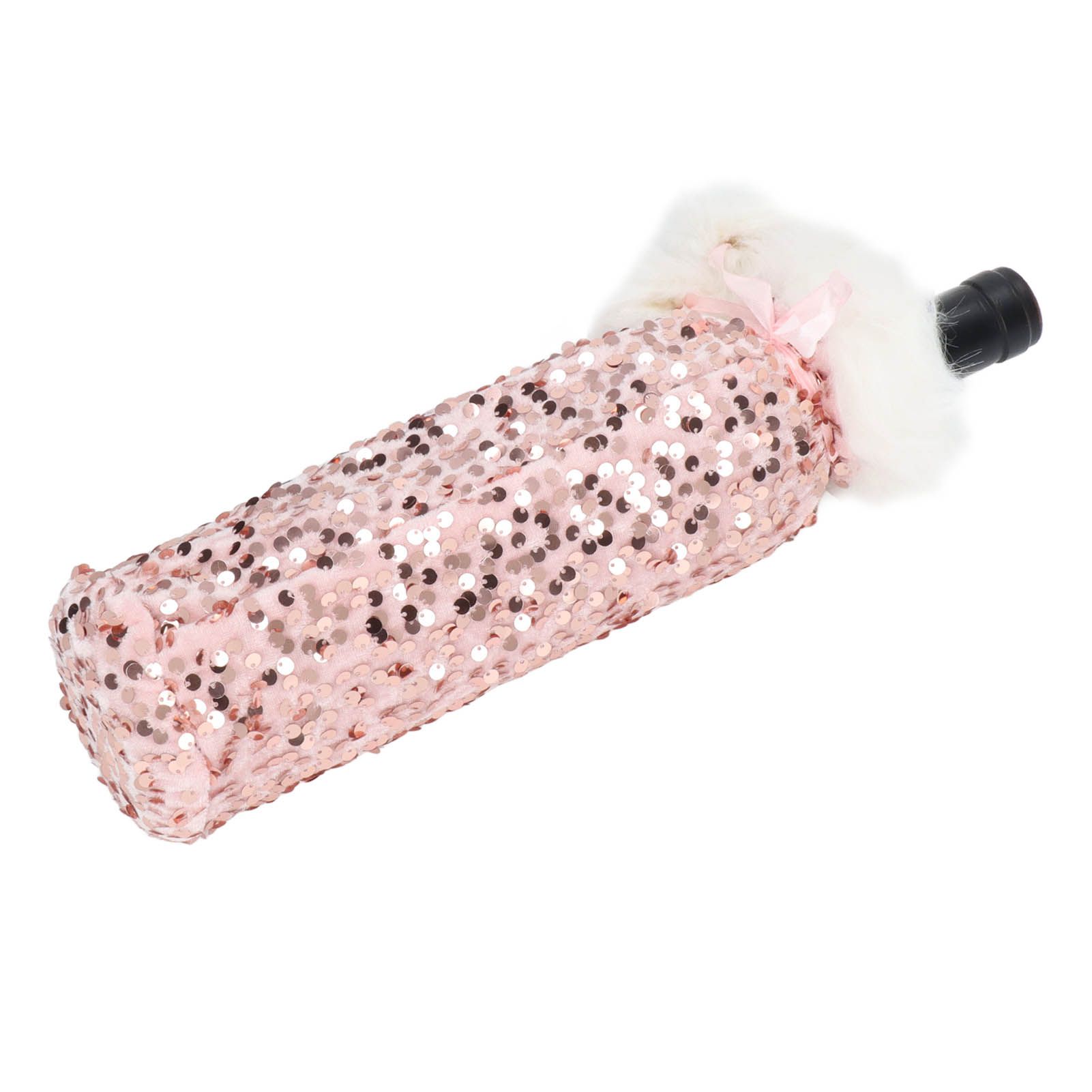 Christmas Wine Bottle Cover Beautiful Shiny Sequin Cloth Decorative Bottle Sleeve Cover for Christmas Parties Rose Gold - Image 3