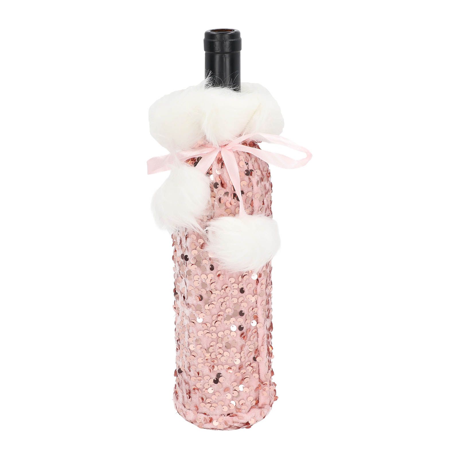 Christmas Wine Bottle Cover Beautiful Shiny Sequin Cloth Decorative Bottle Sleeve Cover for Christmas Parties Rose Gold - Image 5