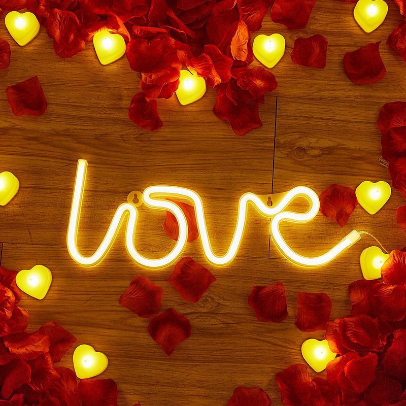 LED Love Neon Sign PS Board and Acrylic Love Sign Lamp with Hanging Holes for Confession Marriage Proposal Warm Colour Battery Powered - Image 4