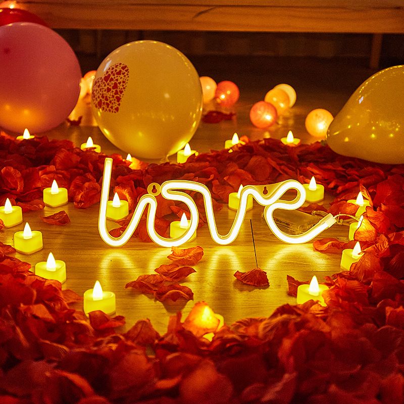 LED Love Neon Sign PS Board and Acrylic Love Sign Lamp with Hanging Holes for Confession Marriage Proposal Warm Colour Battery Powered - Image 5