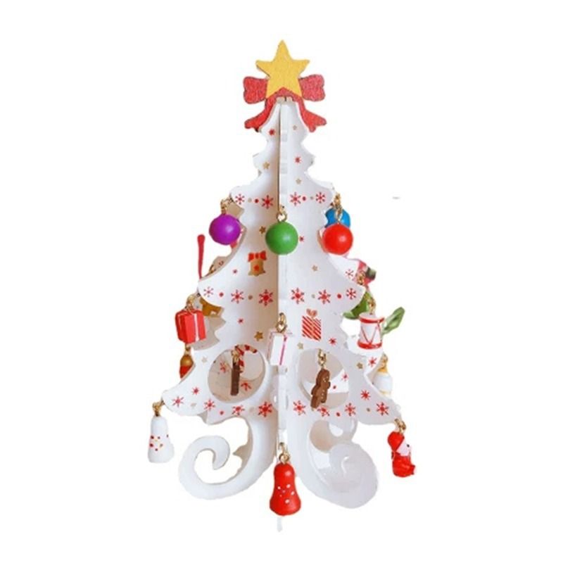 Wooden Christmas Tree Decoration 6 Pieces Vivid 3D Wooden Christmas Tree for Christmas Party White - Image 1