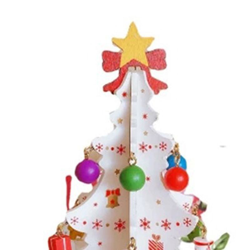 Wooden Christmas Tree Decoration 6 Pieces Vivid 3D Wooden Christmas Tree for Christmas Party White - Image 2