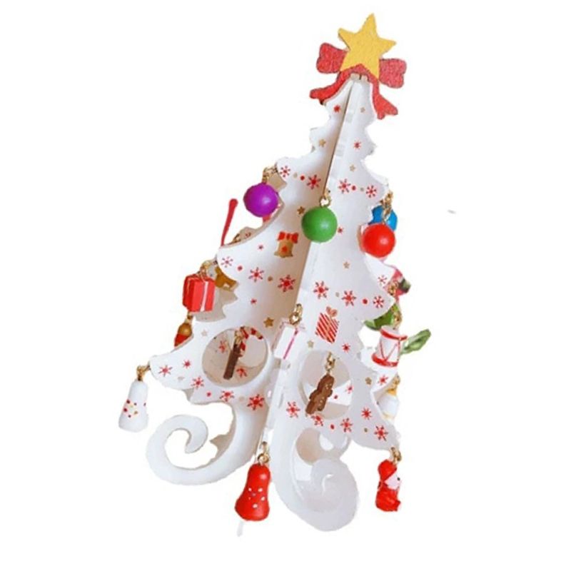 Wooden Christmas Tree Decoration 6 Pieces Vivid 3D Wooden Christmas Tree for Christmas Party White - Image 4