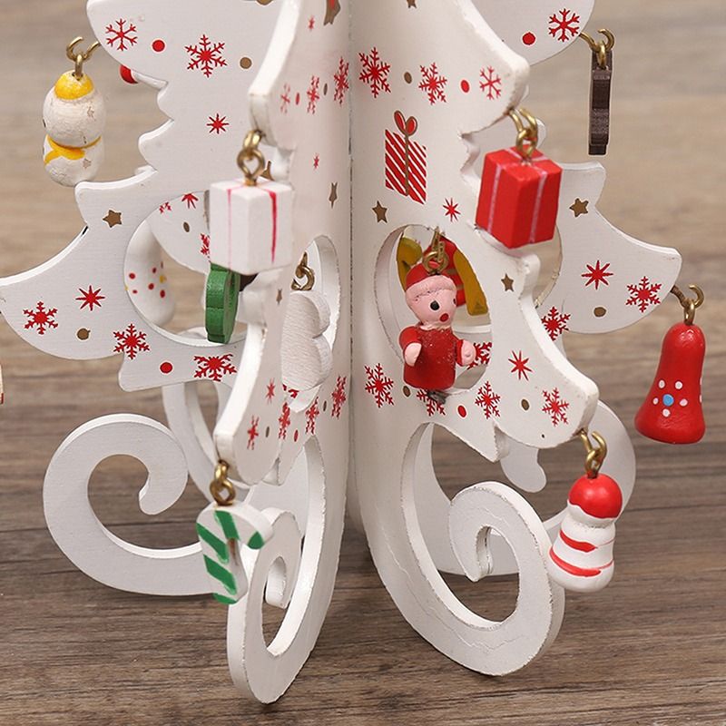 Wooden Christmas Tree Decoration 6 Pieces Vivid 3D Wooden Christmas Tree for Christmas Party White - Image 5