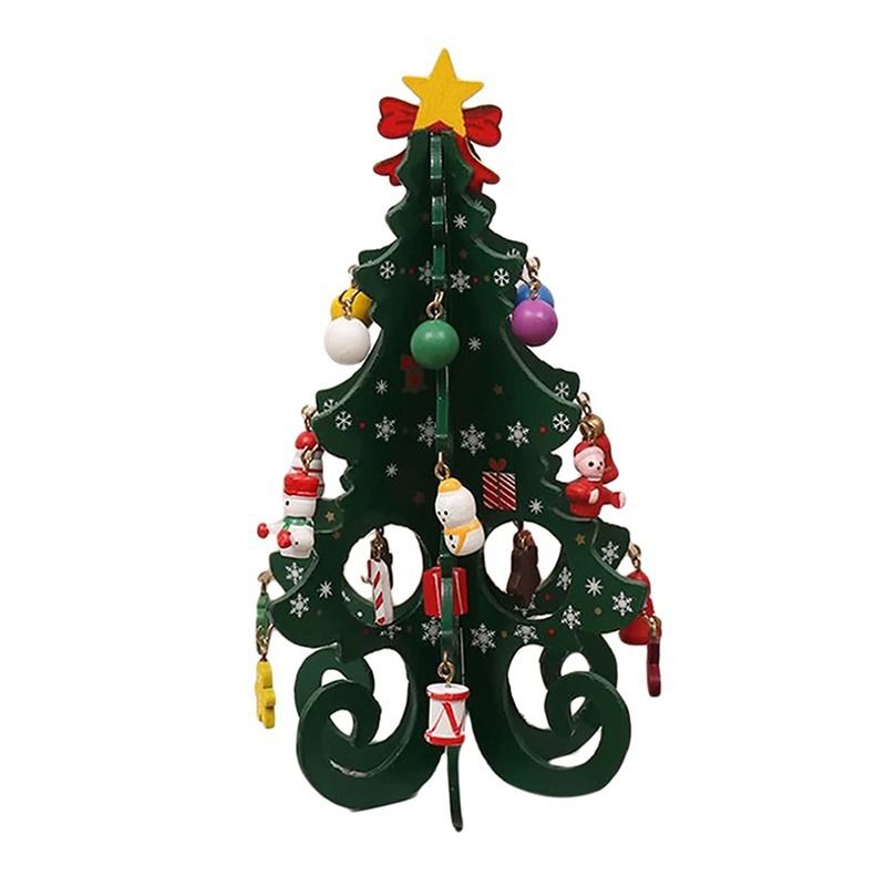 Wooden Christmas Tree Decoration 6 Pieces Vivid 3D Wooden Christmas Tree for Christmas Party Green - Image 1