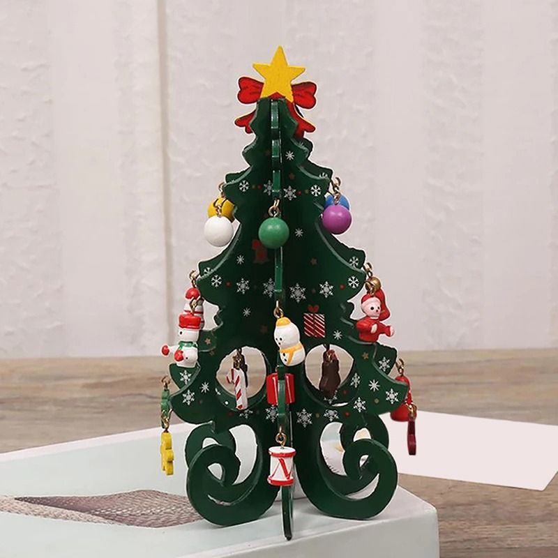 Wooden Christmas Tree Decoration 6 Pieces Vivid 3D Wooden Christmas Tree for Christmas Party Green - Image 3