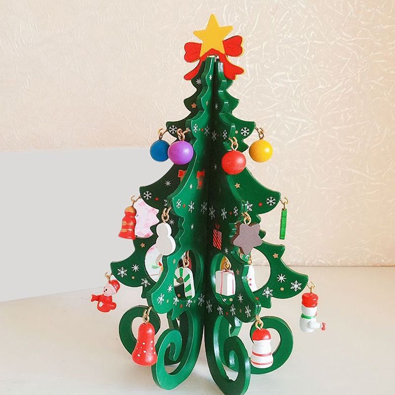 Wooden Christmas Tree Decoration 6 Pieces Vivid 3D Wooden Christmas Tree for Christmas Party Green - Image 4