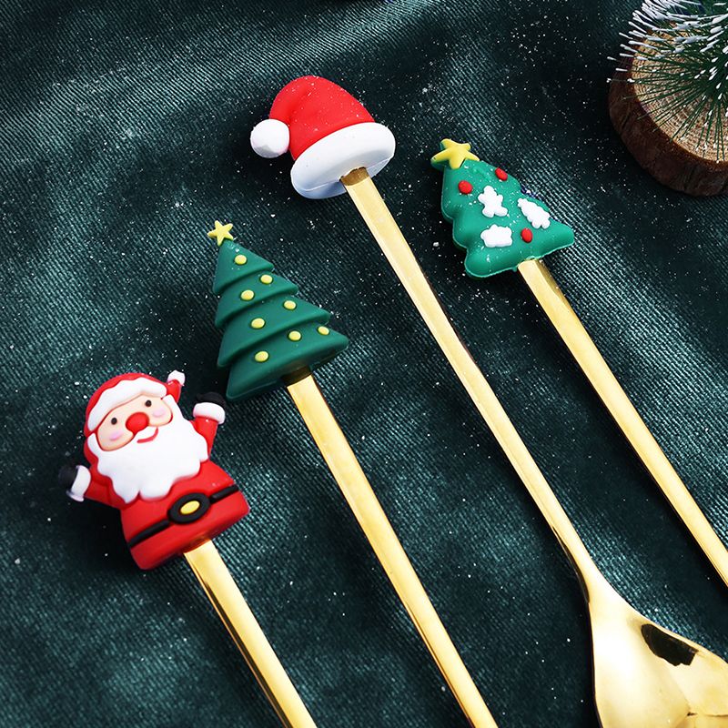 4PCS Christmas Spoon Fork Set Stainless Steel Santa Christmas Tree Shaped Decor Tableware for Home Dinner with Green Box - Image 5