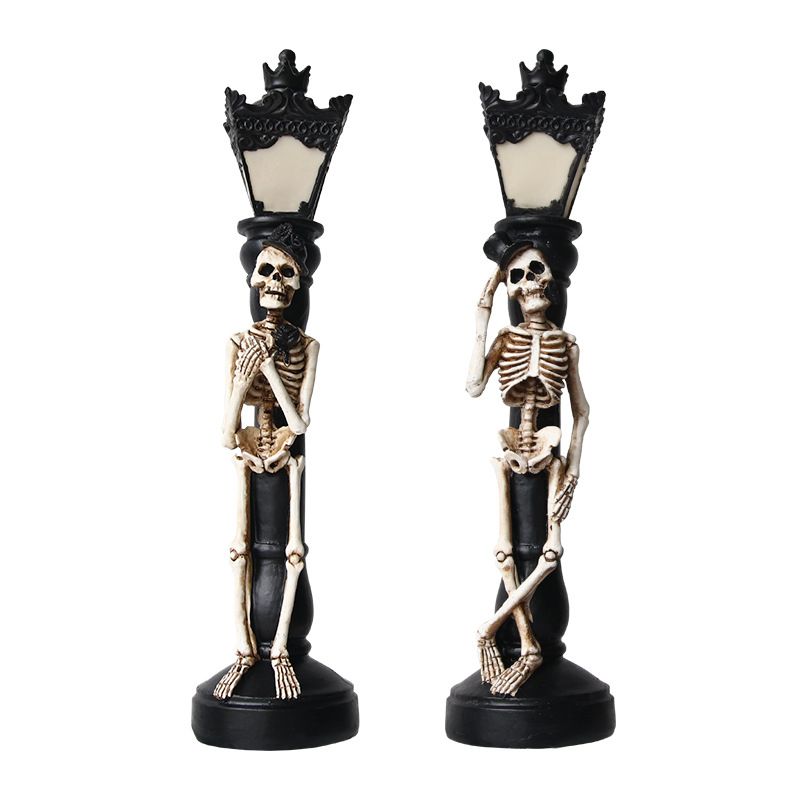 Halloween Skeleton Lamp Resin Decorative Glowing Halloween Ornaments Lamp for Festival Party 1 Pair Skeleton Street Lamps - Image 1