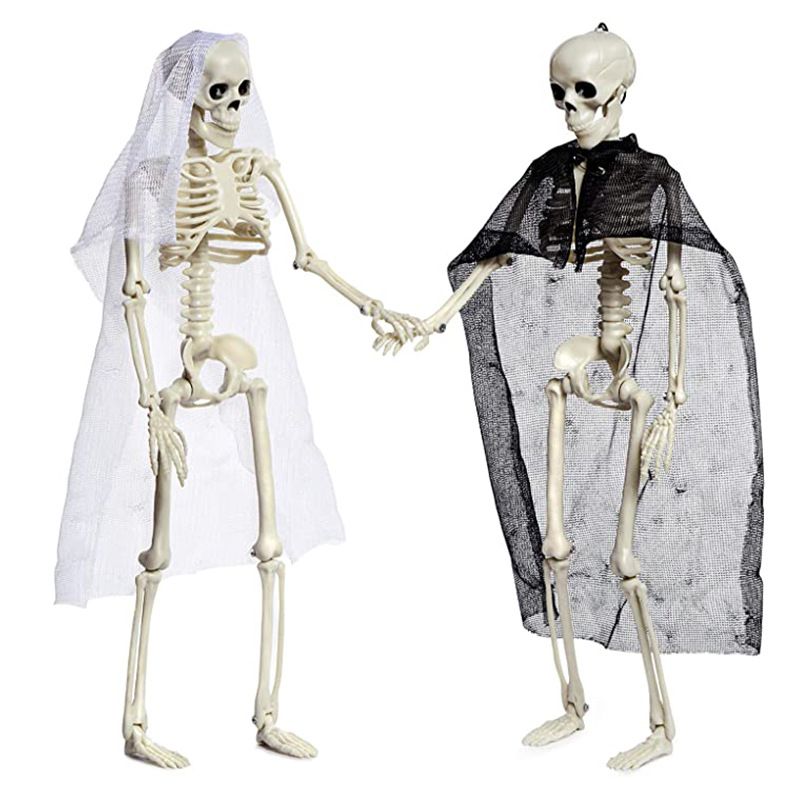 Halloween Skull Skeleton Decoration Simulated Human Plastic Bones Haunted House Decorative Skeleton Props Bride Bridegroom with Clothes - Image 1