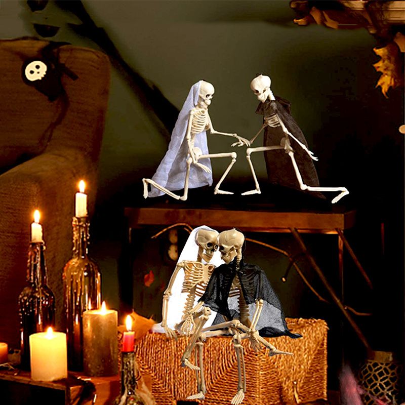 Halloween Skull Skeleton Decoration Simulated Human Plastic Bones Haunted House Decorative Skeleton Props Bride Bridegroom with Clothes - Image 6
