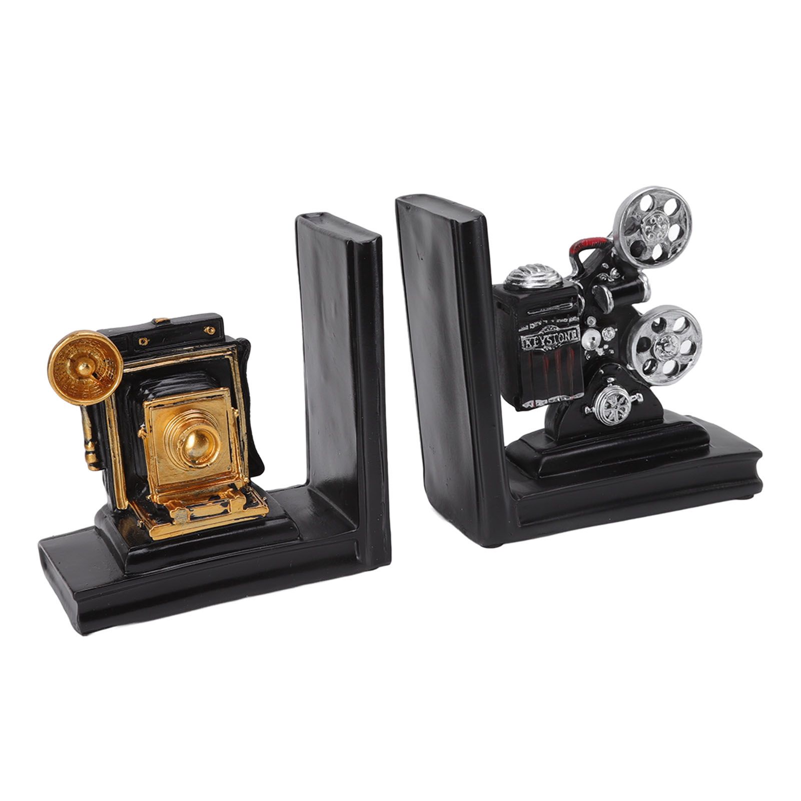 One Pair Shelf Book Ends Movie Projector Designed Resin Bookend Decoration for Study Home Office - Image 1